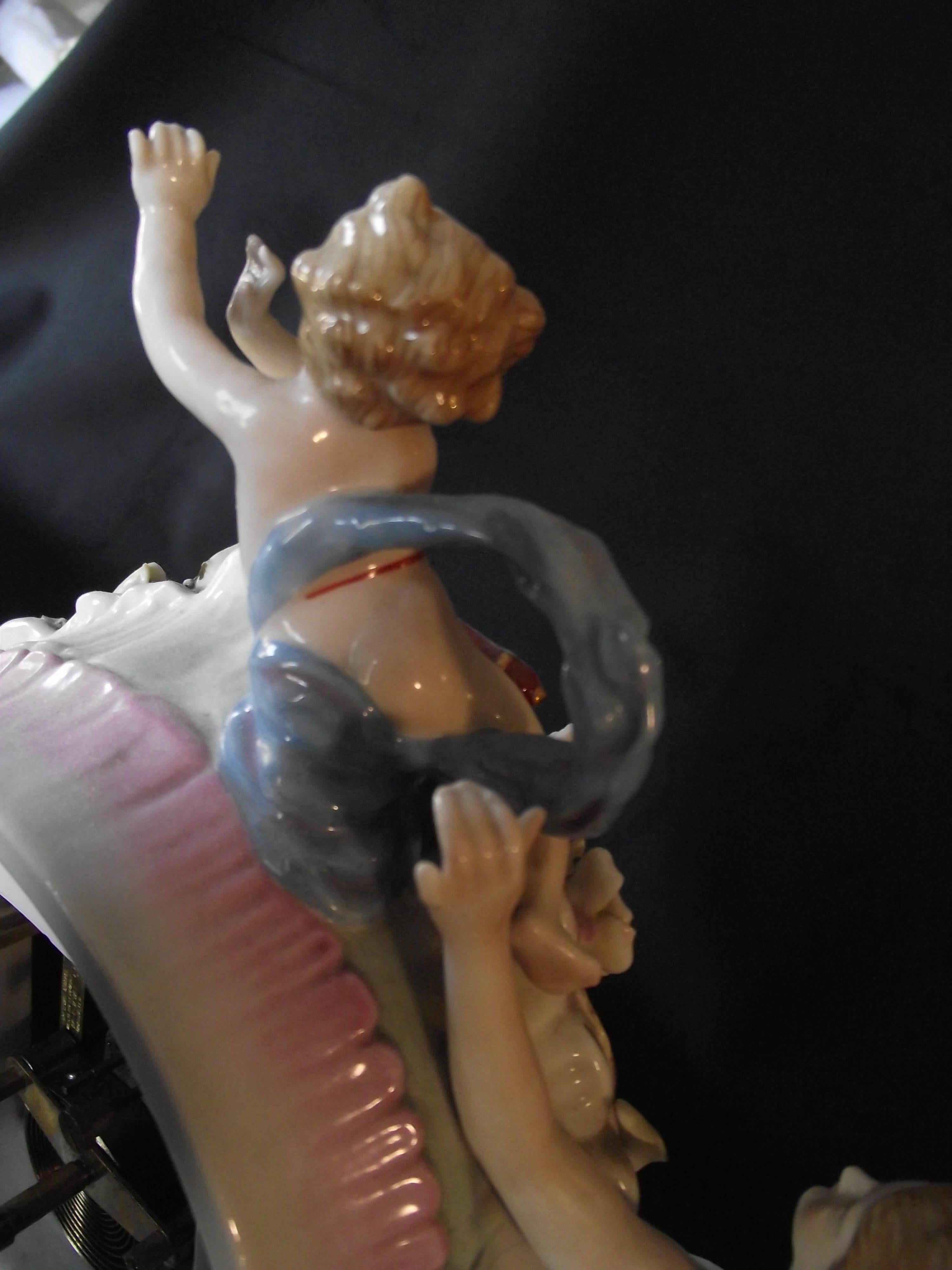 Antique Porcelain Hand-Painted Baroque Style Mantle Clock/ Aphrodite & Cupid    For Sale 5
