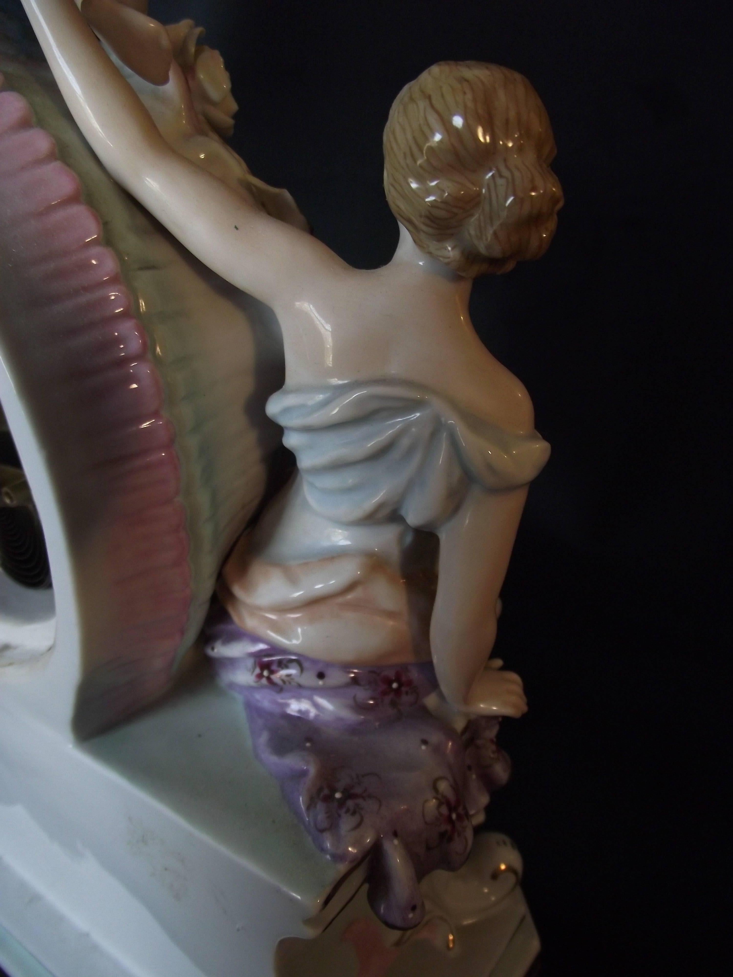 Antique Porcelain Hand-Painted Baroque Style Mantle Clock/ Aphrodite & Cupid    For Sale 6
