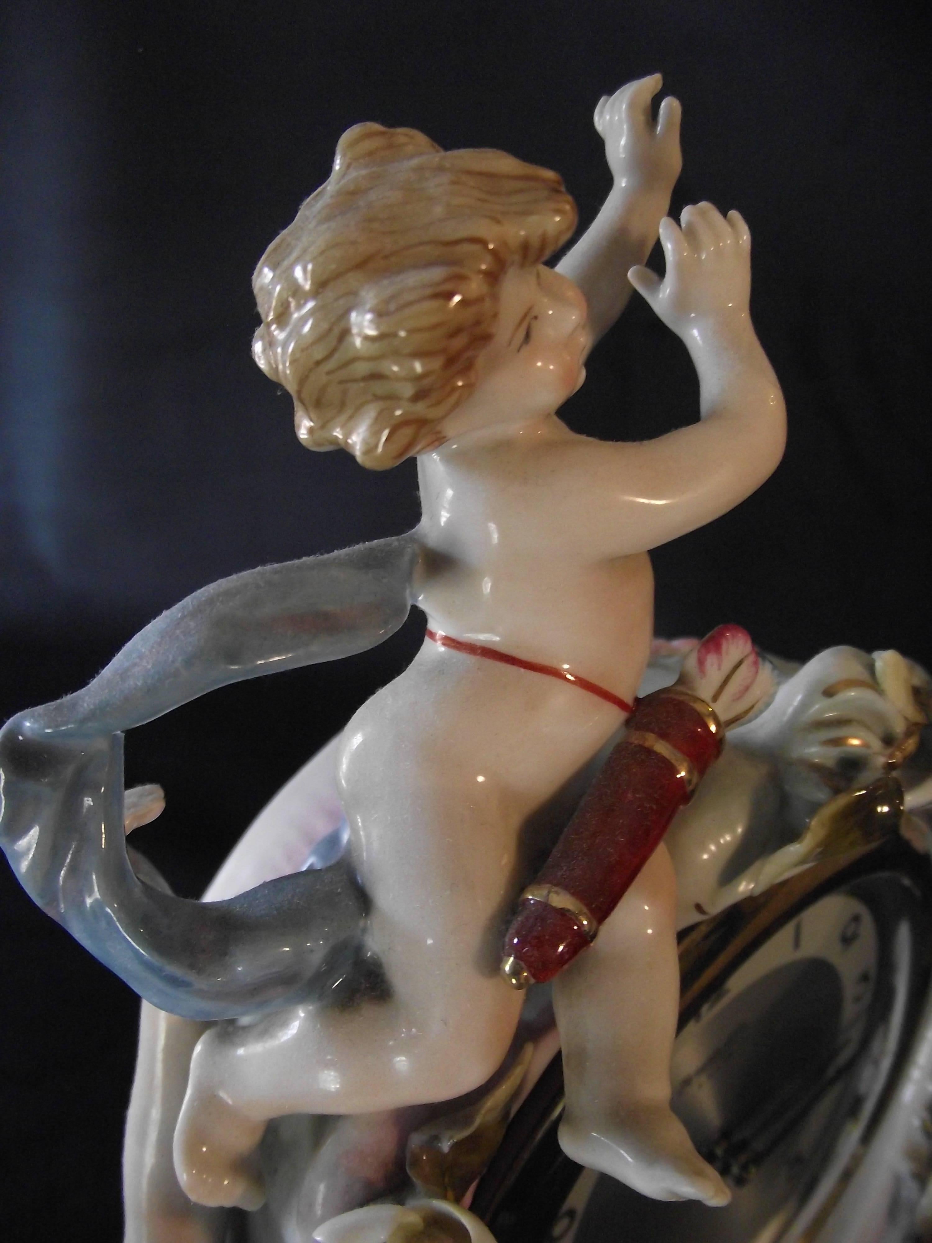 Antique Porcelain Hand-Painted Baroque Style Mantle Clock/ Aphrodite & Cupid    For Sale 7