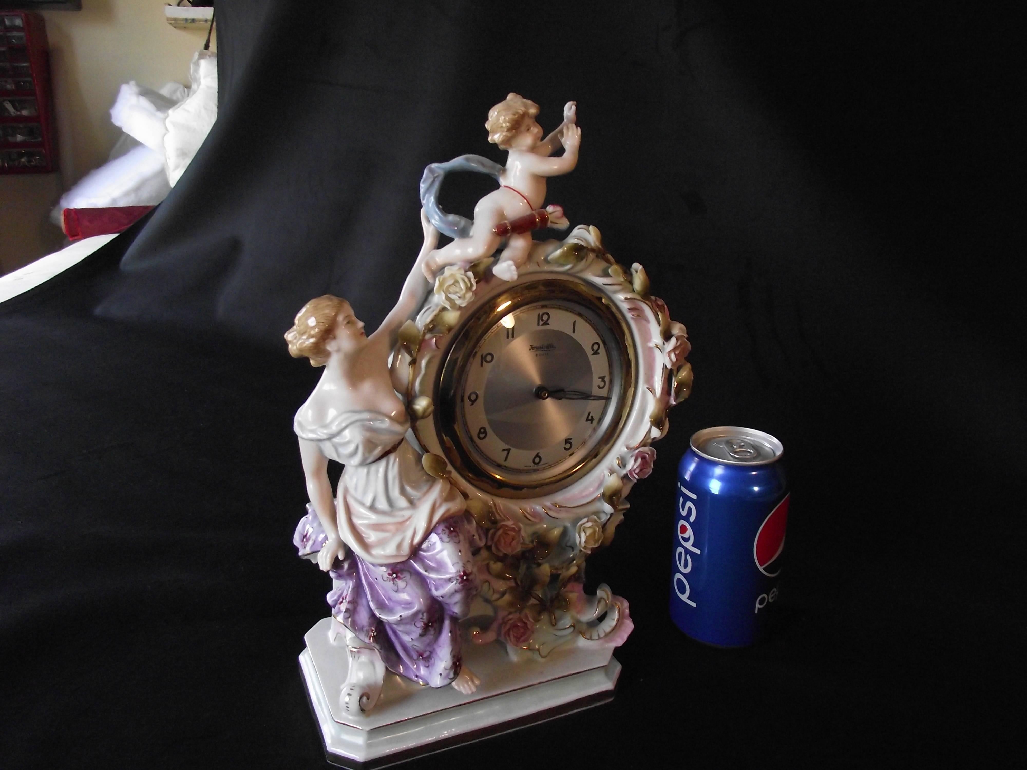 Antique Porcelain Hand-Painted Baroque Style Mantle Clock/ Aphrodite & Cupid    For Sale 8