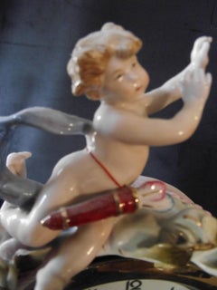 Antique Porcelain Hand-Painted Baroque Style Mantle Clock/ Aphrodite & Cupid