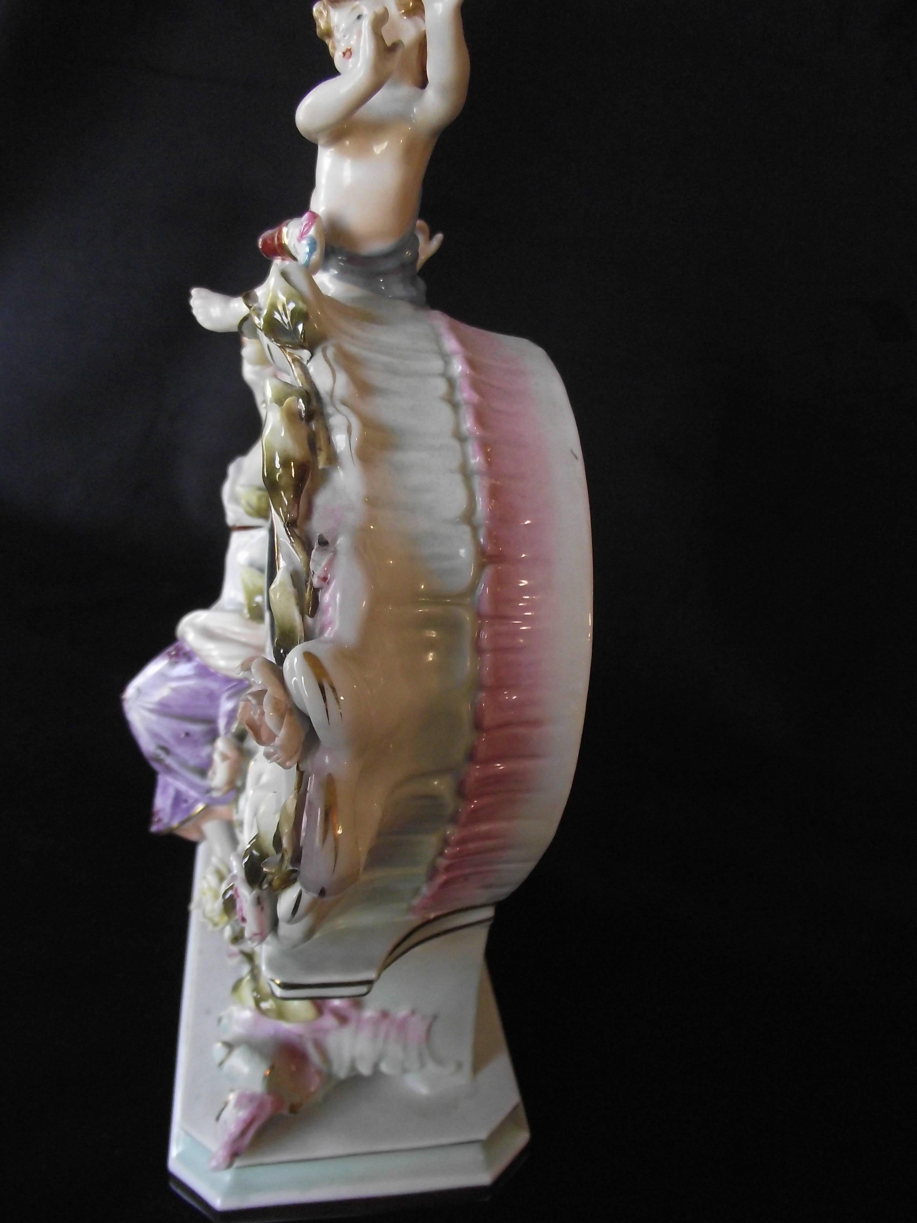 Antique Porcelain Hand-Painted Baroque Style Mantle Clock/ Aphrodite & Cupid    For Sale 1