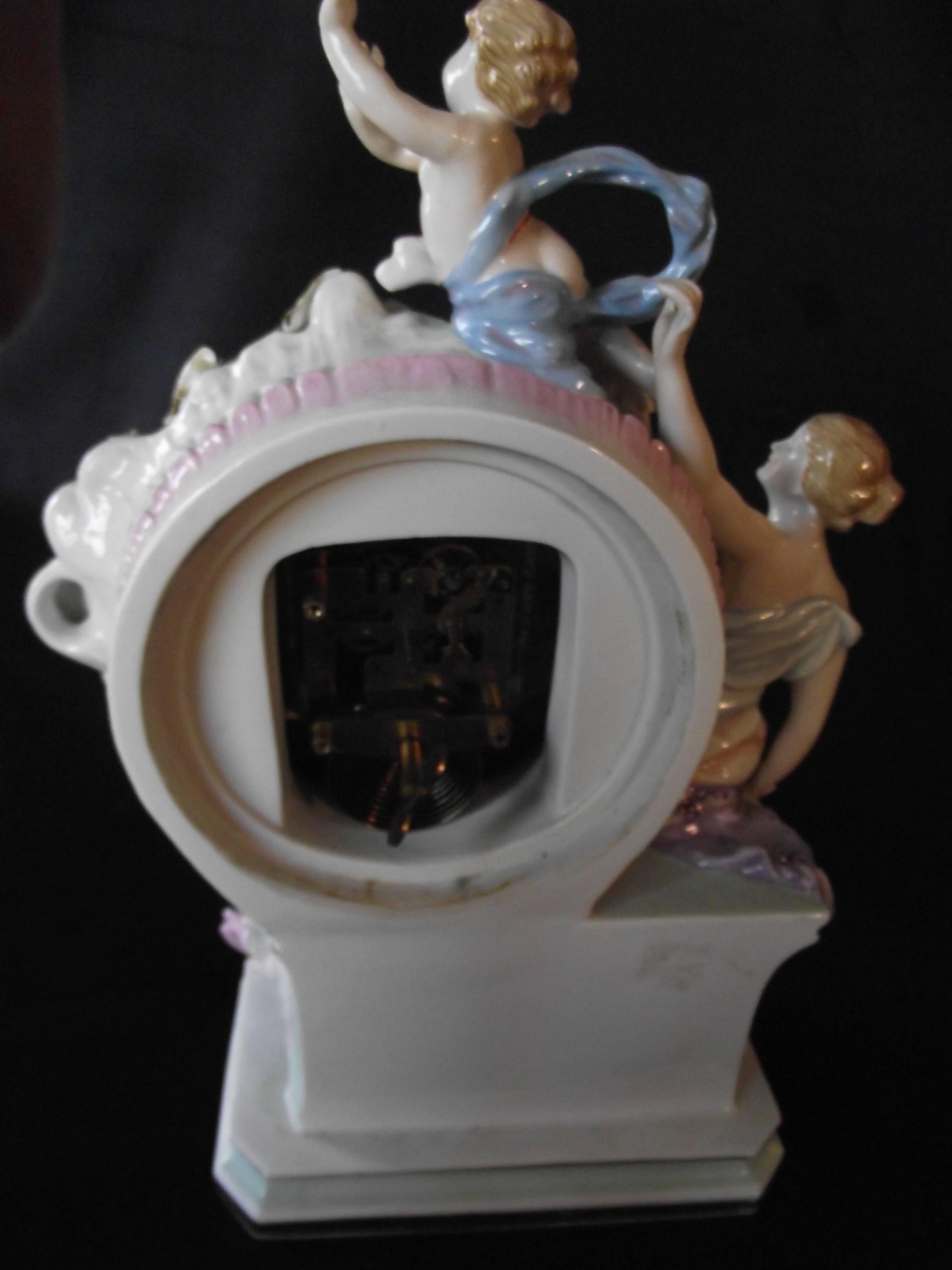 Antique Porcelain Hand-Painted Baroque Style Mantle Clock/ Aphrodite & Cupid    For Sale 3