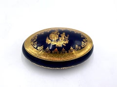 Porcelain Cobalt Blue Casket with Genre Scene, Limoges France