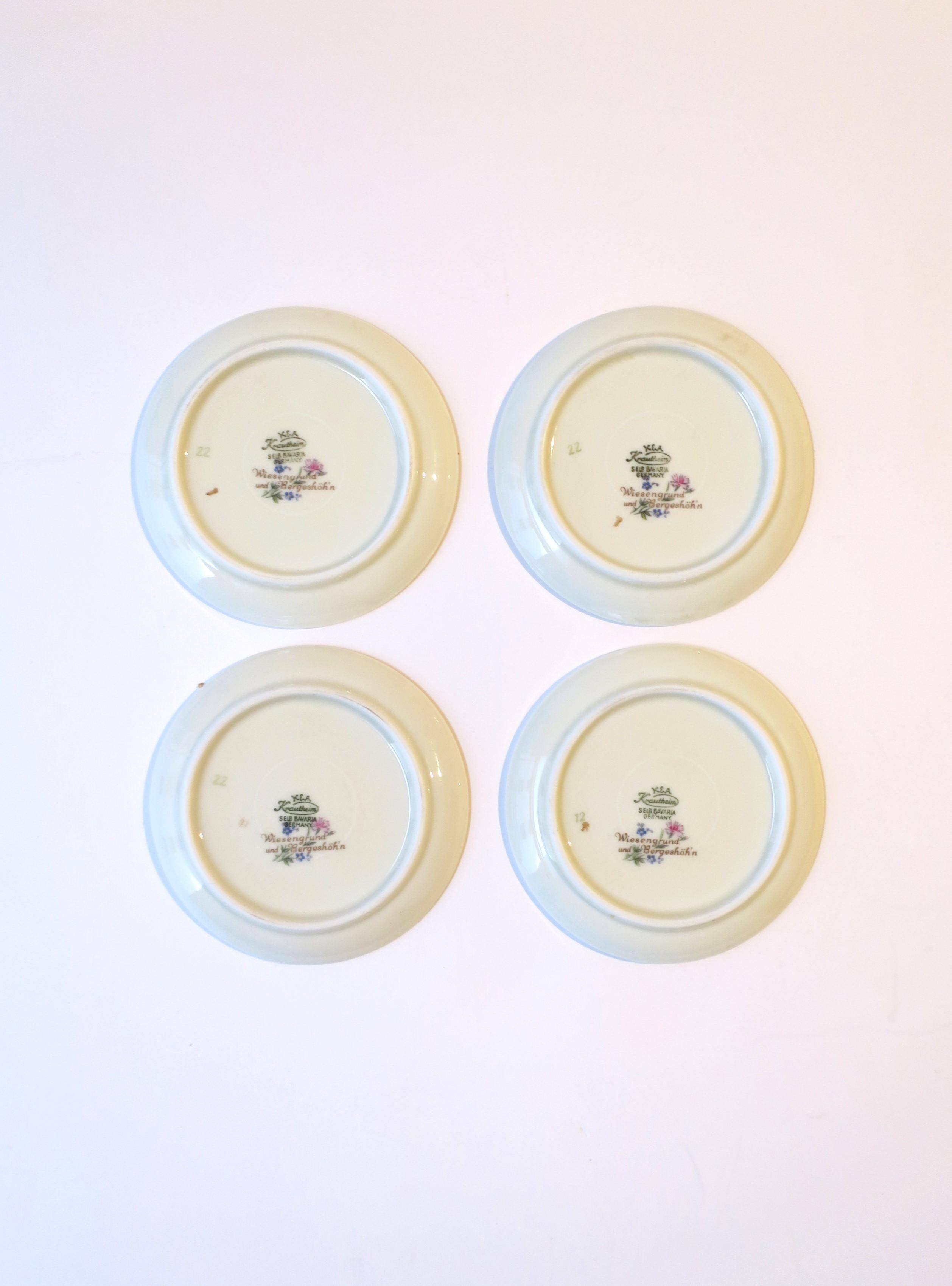 Porcelain Cocktail Drinks Coasters Botanical Design in Pink Yellow Blue, Set 4 For Sale 7