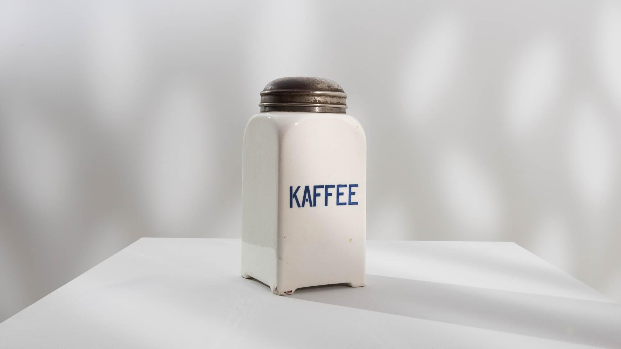 Porcelain Coffee Canister with Metal Lid For Sale 5