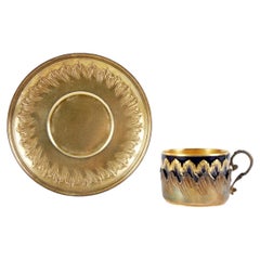 Porzellan-Kaffeetasse mit silbernem Tassenhalter und Untertasse von Alfred Hector