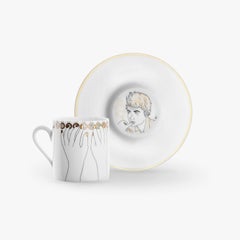 Porcelain Coffee Cup and Gold, Parisian Style "Hello"