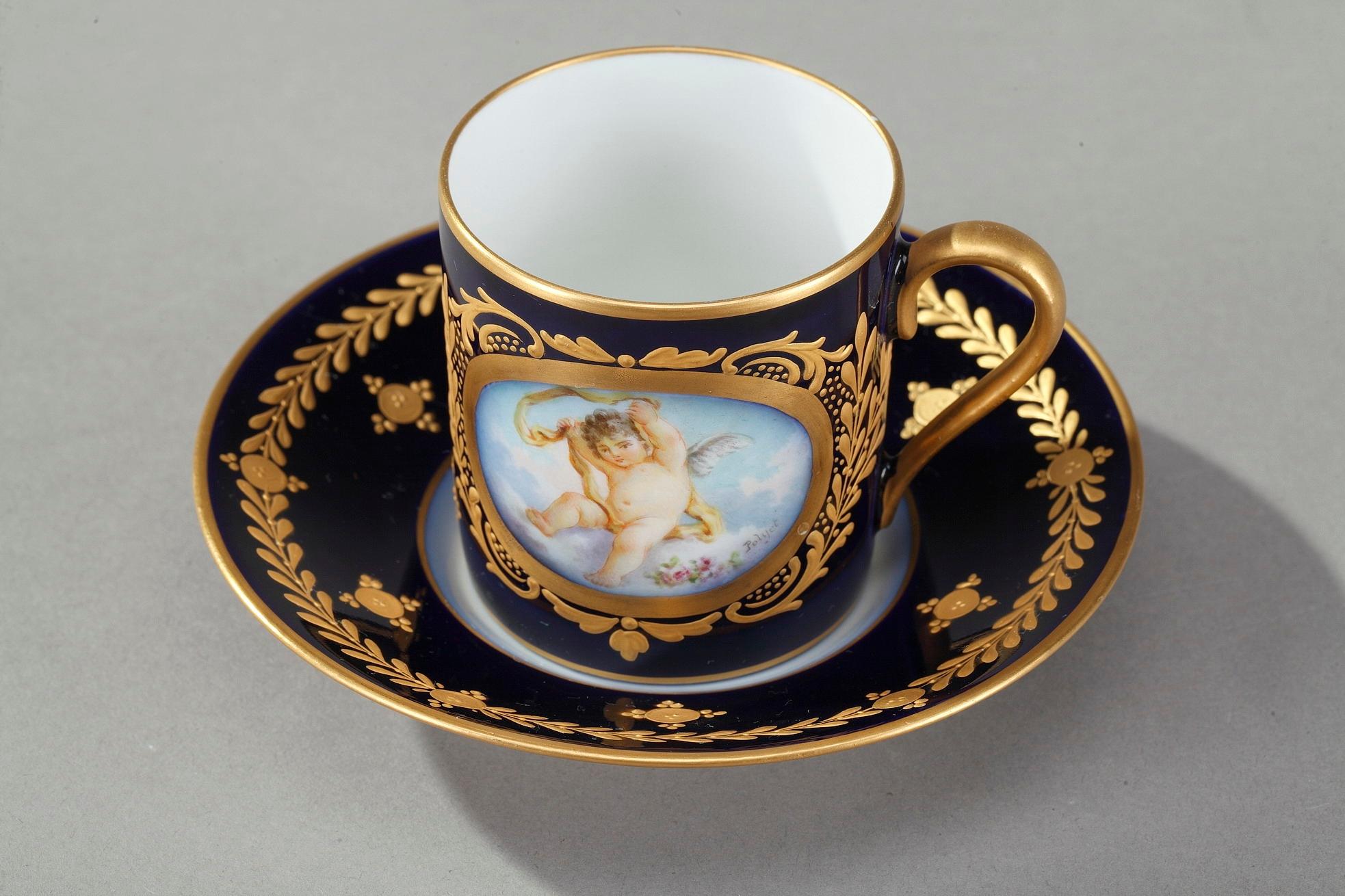 French Porcelain Coffee Service with Mythological Scenes in Sevres Taste