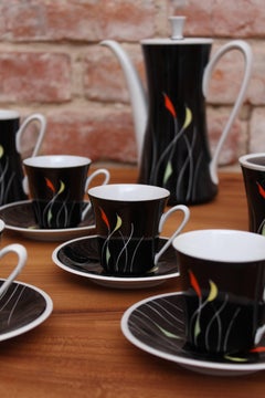 Porcelain Coffee Set from Kahla in Black and White, 1960s, Hand Painted Pattern