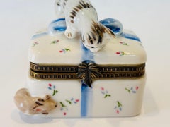 Porcelain Collectible Box Cat with Mouse