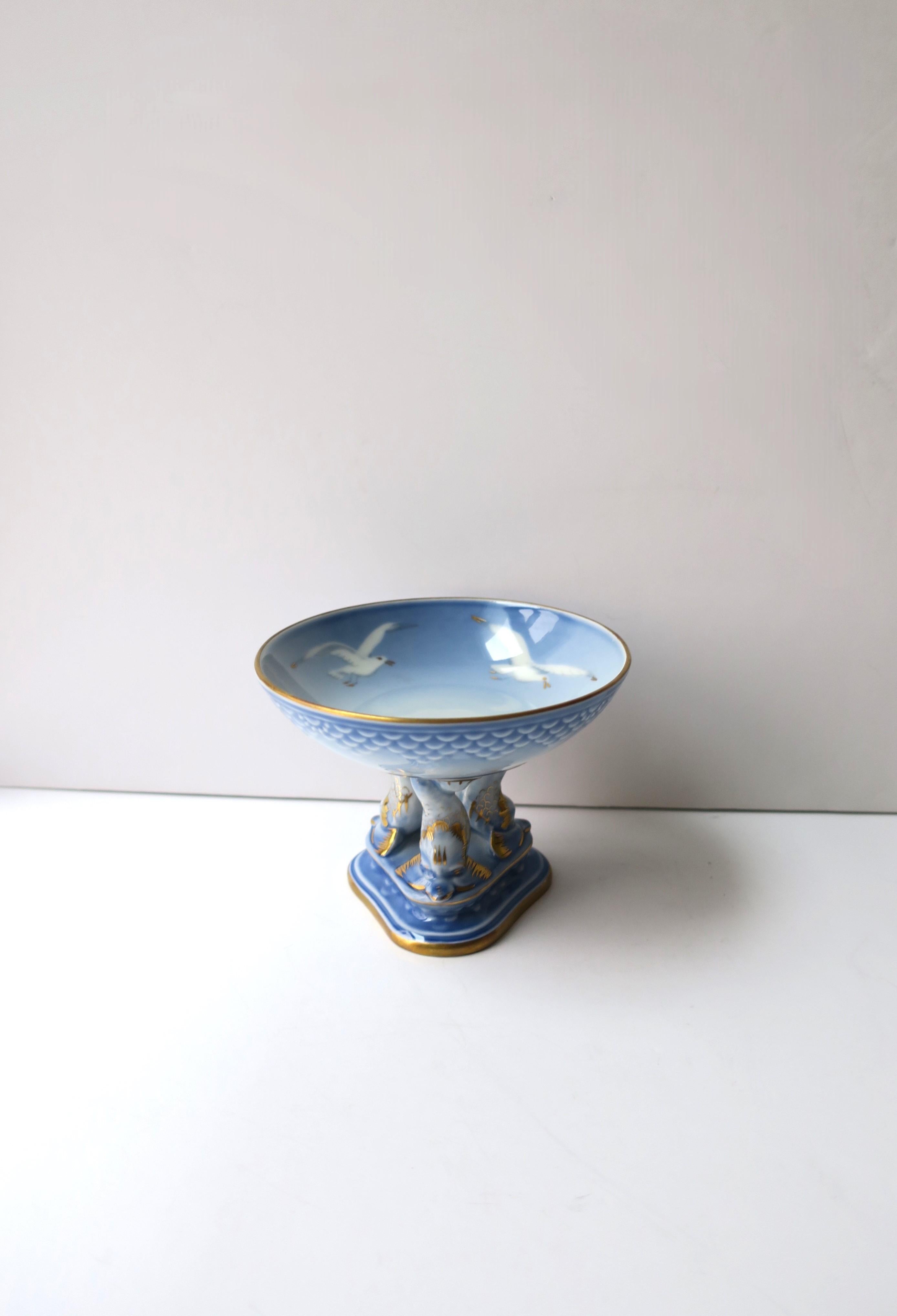A beautiful Danish porcelain compote by Copenhagen Porcelain maker, Bing and Grøndahl, circa early to mid-20th century, Denmark. A porcelain compote or tazza which showcases the company's signature design, the Seagull, which was created in 1892 by
