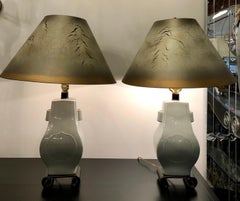 Porcelain Crackle Glaze Table Lamps Chinese Inspired Pair with Custom Shades
