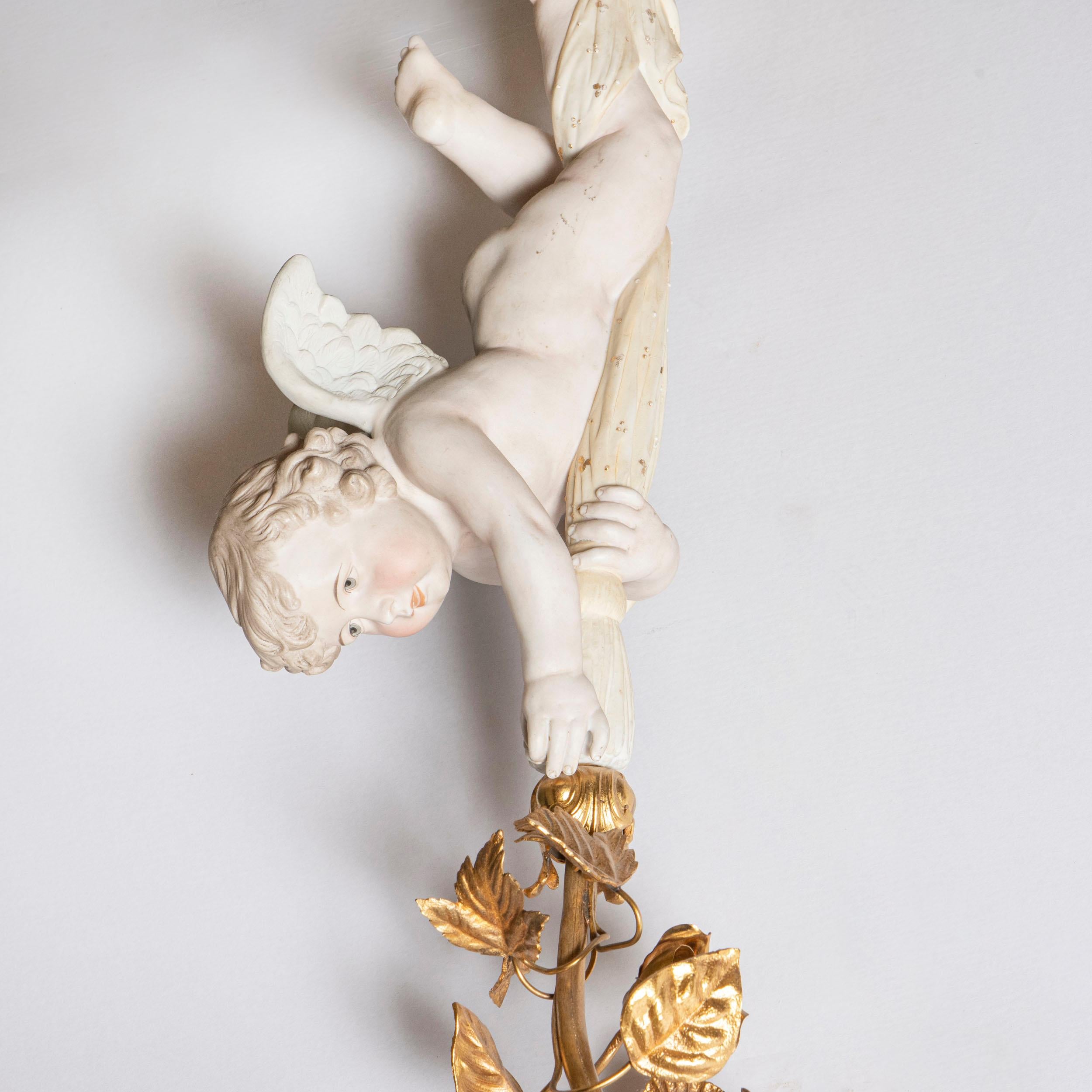 Rococo Porcelain, Crystal and Gilt Bronze Pendant, France, Early 20th Century For Sale