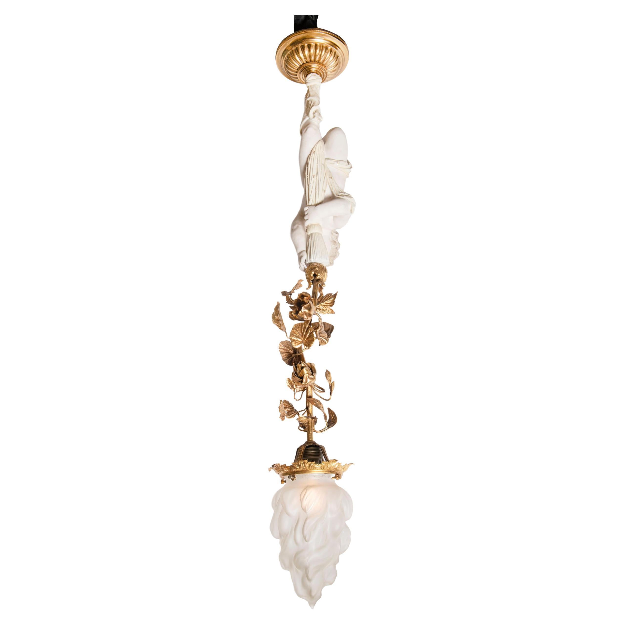 Porcelain, Crystal and Gilt Bronze Pendant, France, Early 20th Century For Sale