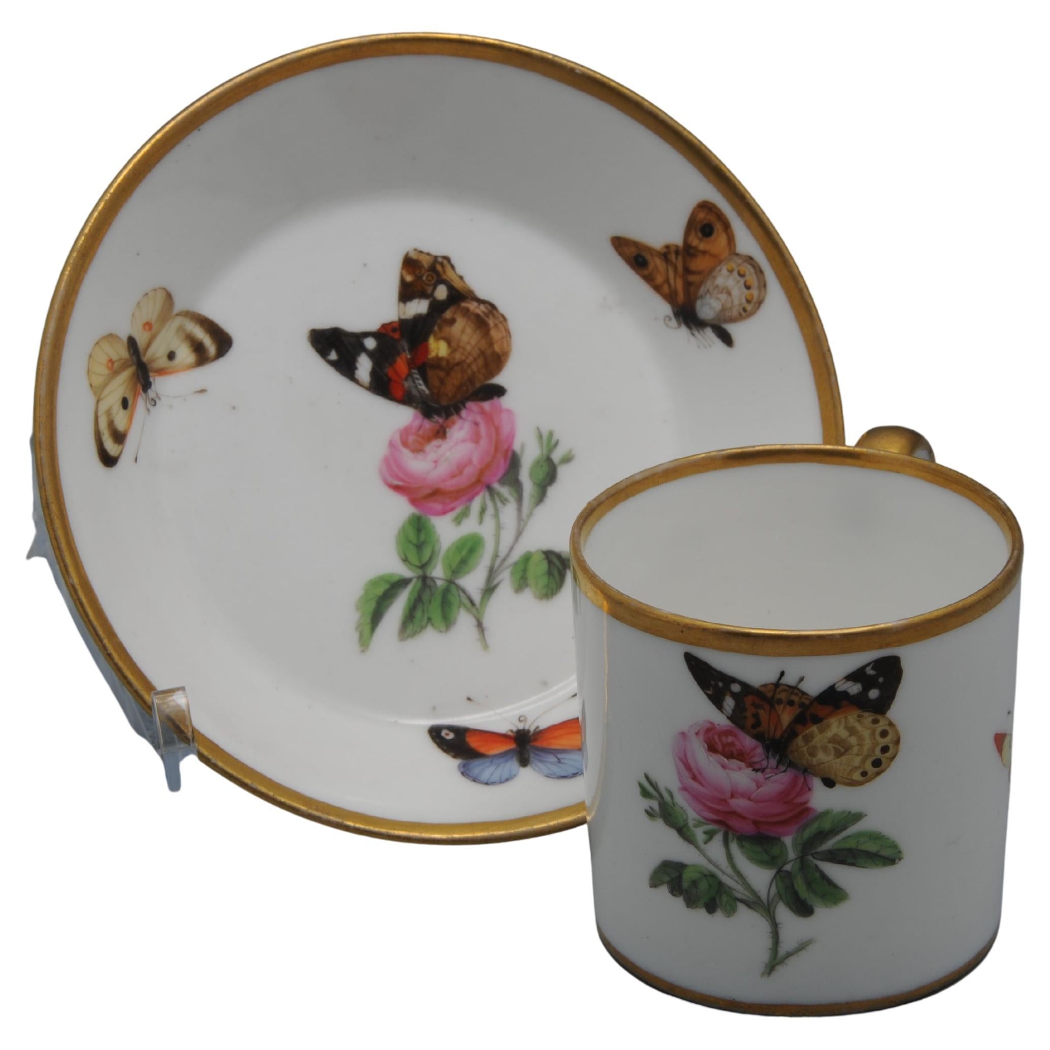 Tazza e piattino in porcellana con fiori e farfalle, inizio XIX secolo, Francia