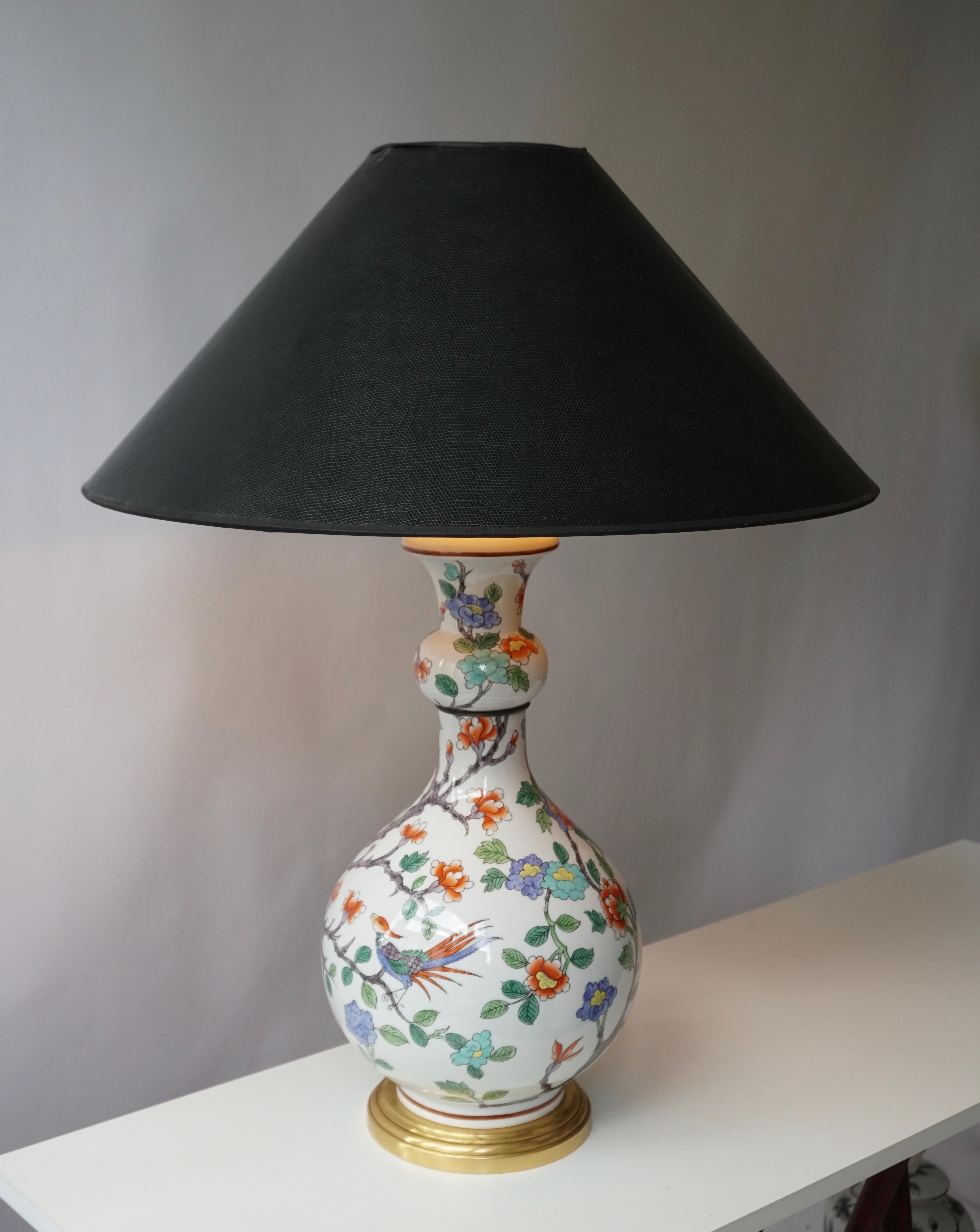 Porcelain de Paris Hand Painted Flower Bird Lamp For Sale 1