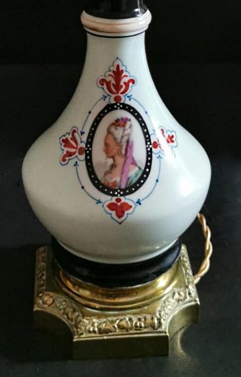 Bronze Porcelain de Paris Napoleon III French Pair of Oil Lamps 'Without Lampshade' For Sale