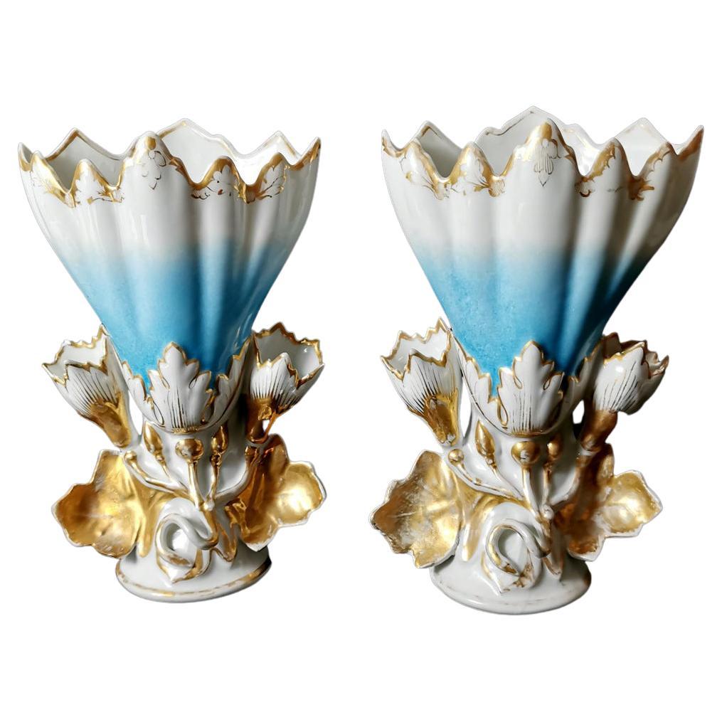 Porcelain de Paris Pair French Wedding Vases for Church For Sale