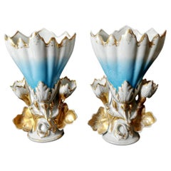 Antique Porcelain de Paris Pair French Wedding Vases for Church