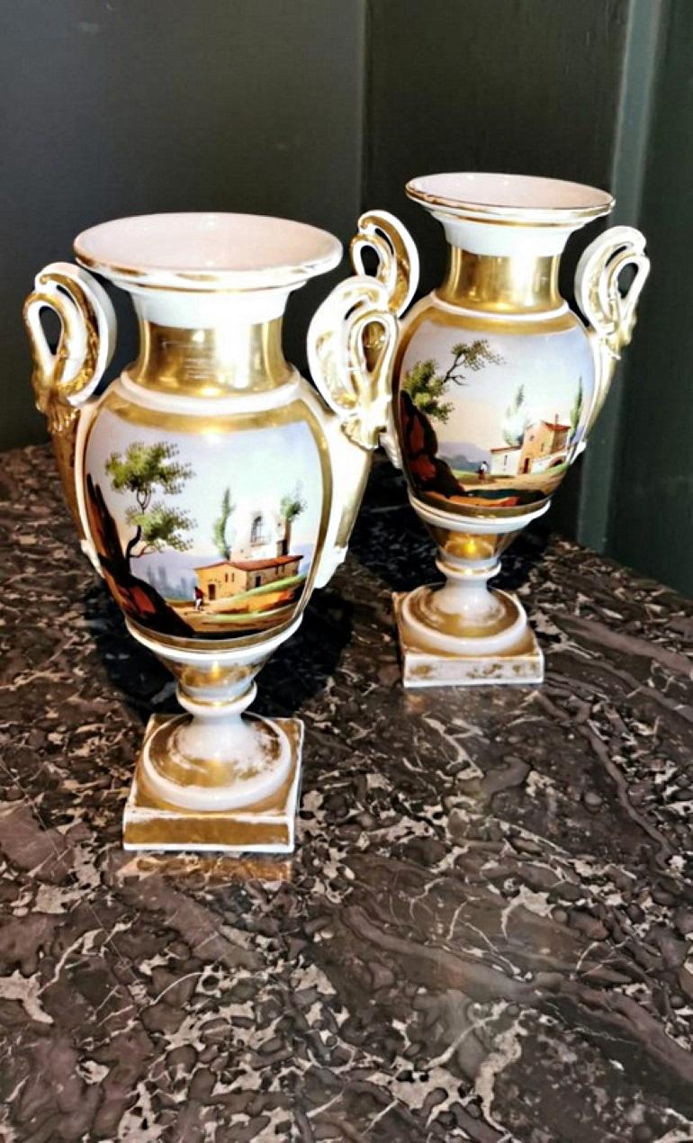 Porcelaine de Paris Paire de vases peints à la main Napoléon III, France en vente 7