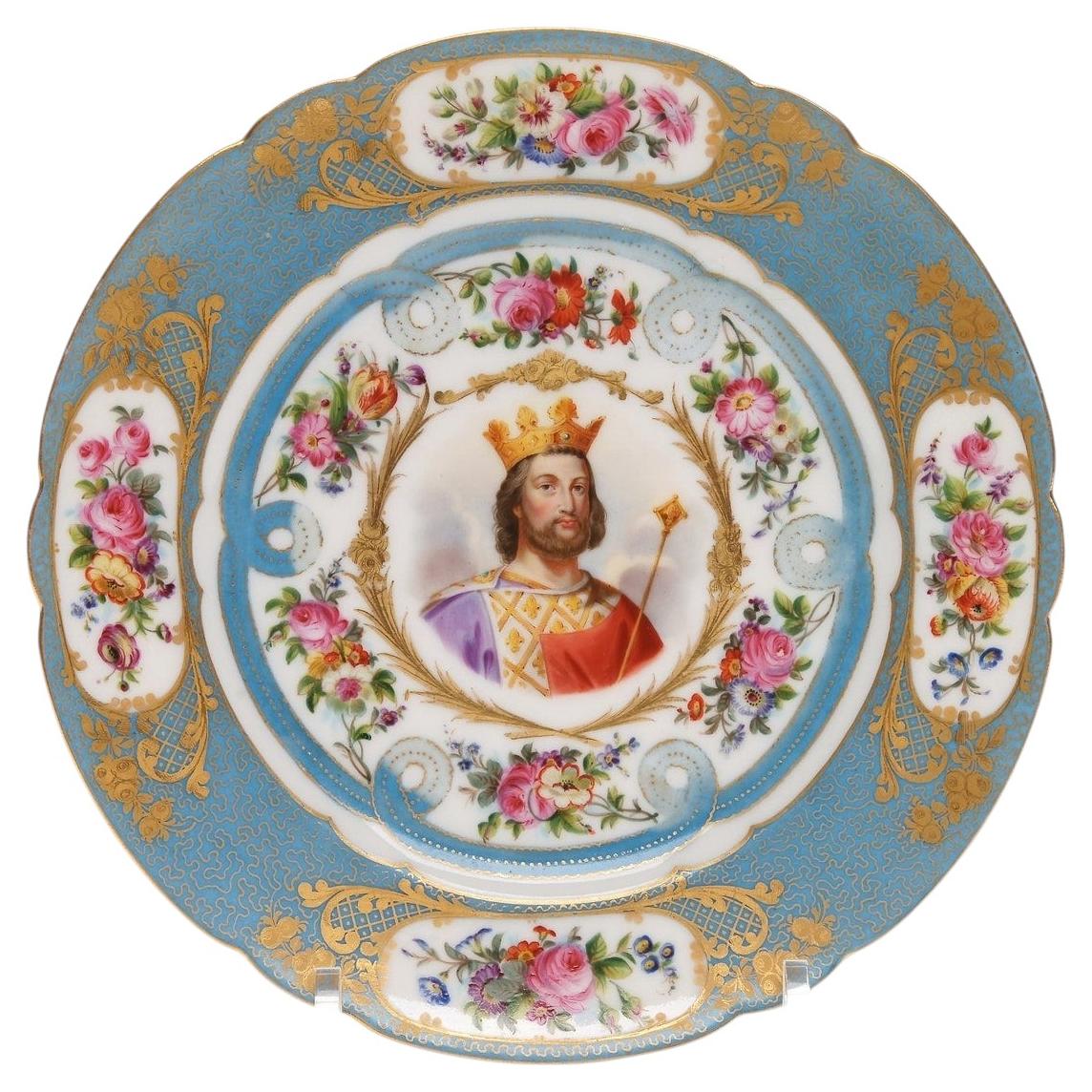 Porcelain Decorative Plate "Louis VII", France, Middle of 19th Century For Sale
