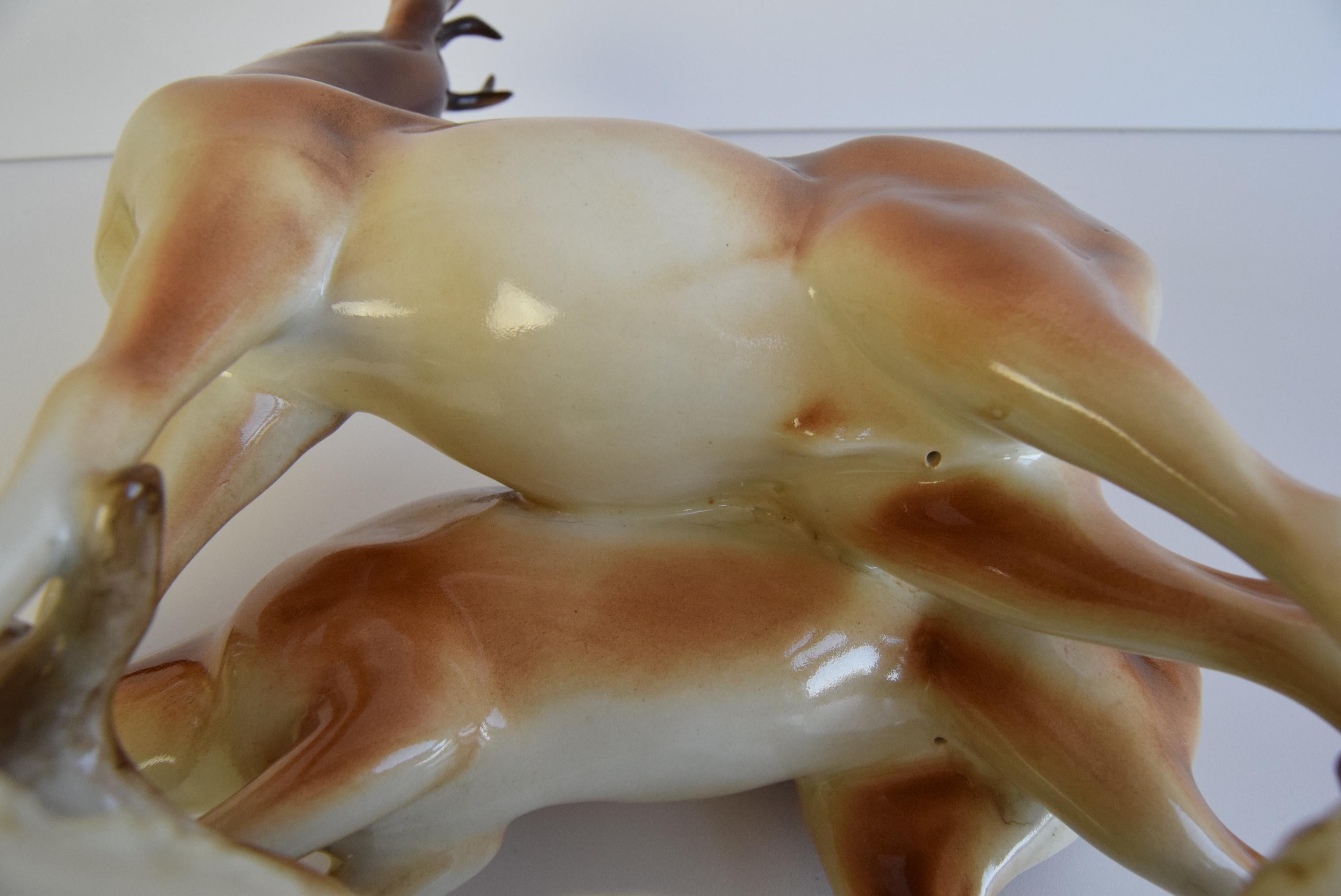 Porcelain Deer and Doe sculpture by Royal Dux, circa 1950's.  For Sale 9