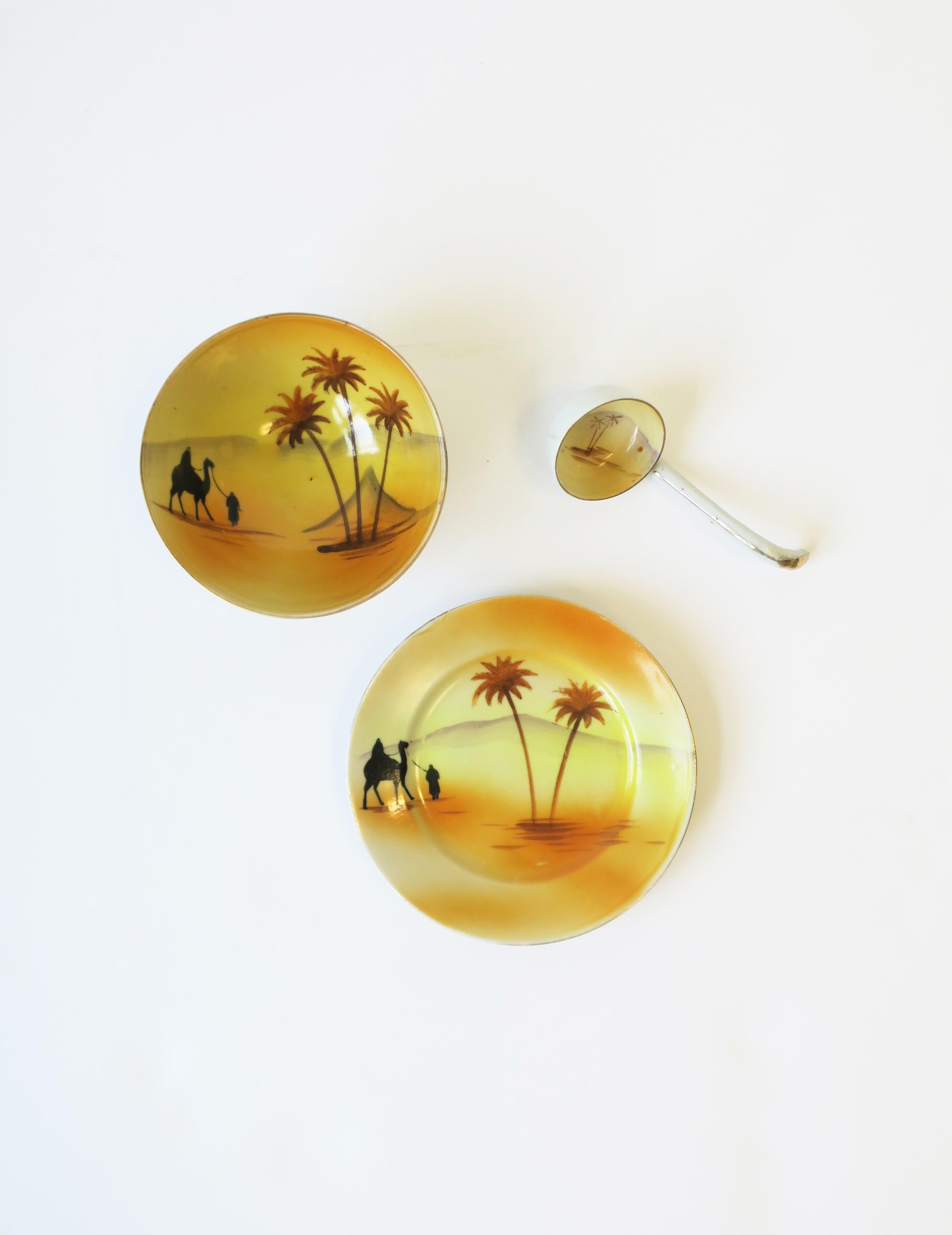 Japanese Porcelain Desert Palm Serving Set with Ladle Spoon For Sale
