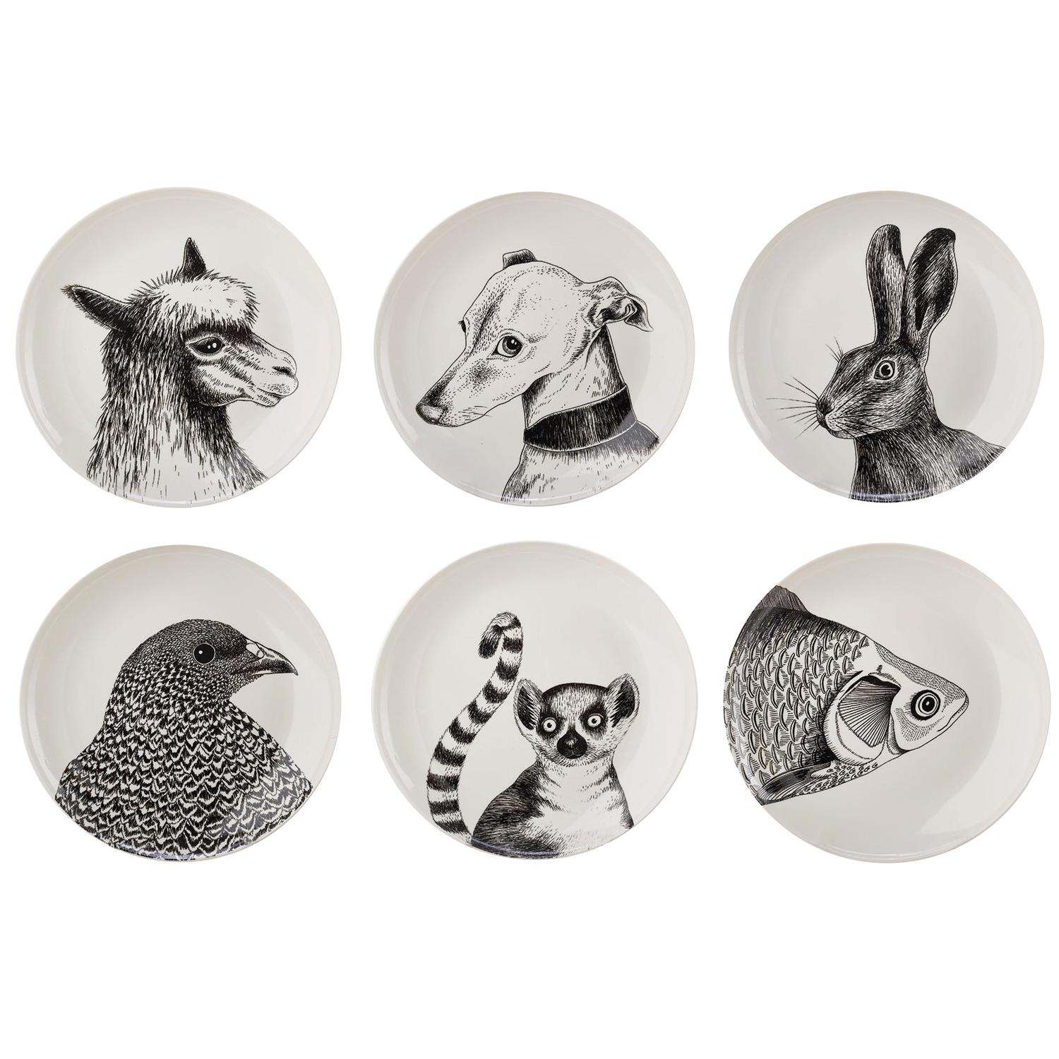 Porcelain Dinner Plates with Animal Portrait Decals