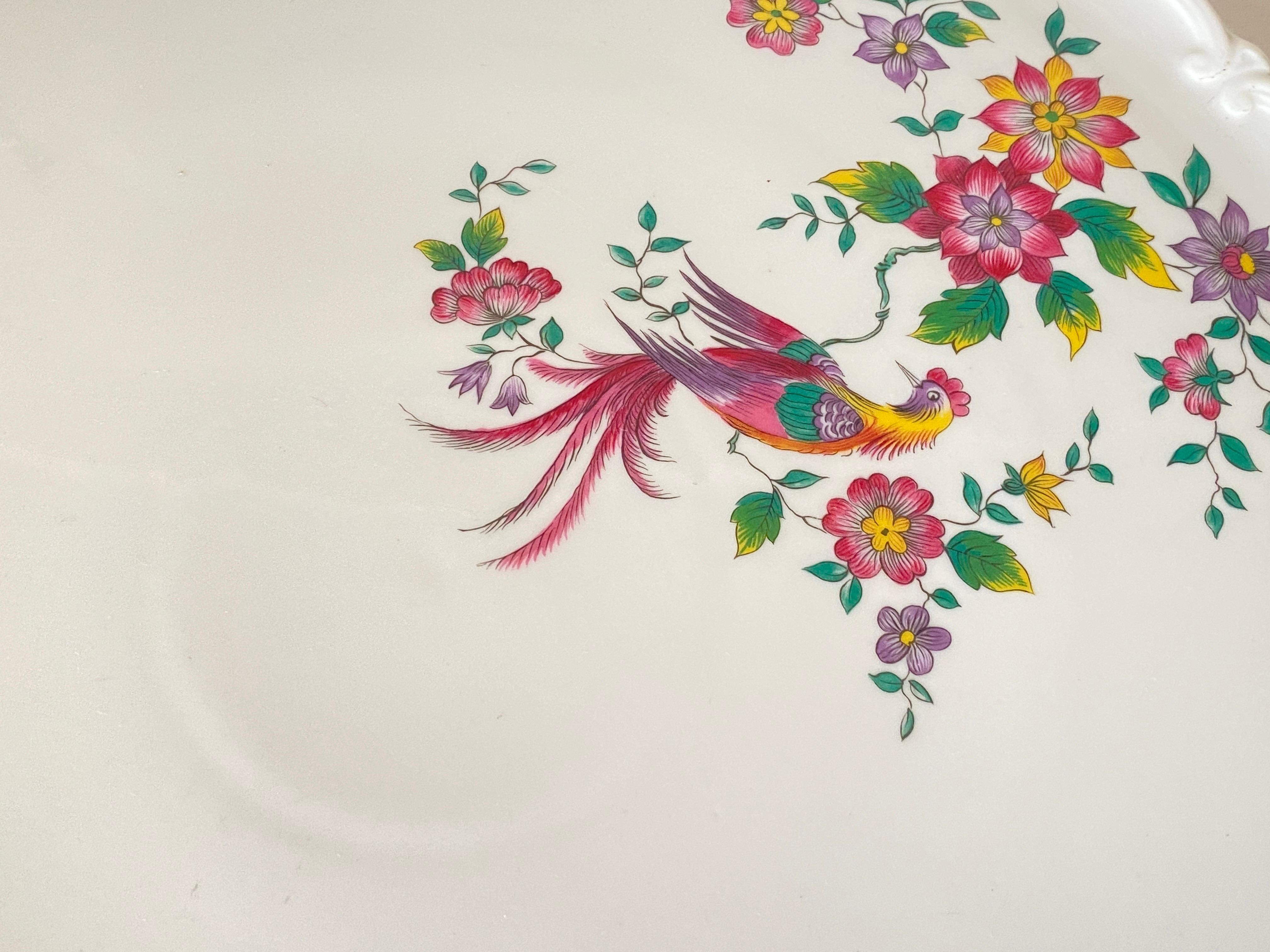 Hand-Painted Porcelain Dish, by Royal Fettau with Birds and Flowers Decor, Bavaria Germany For Sale