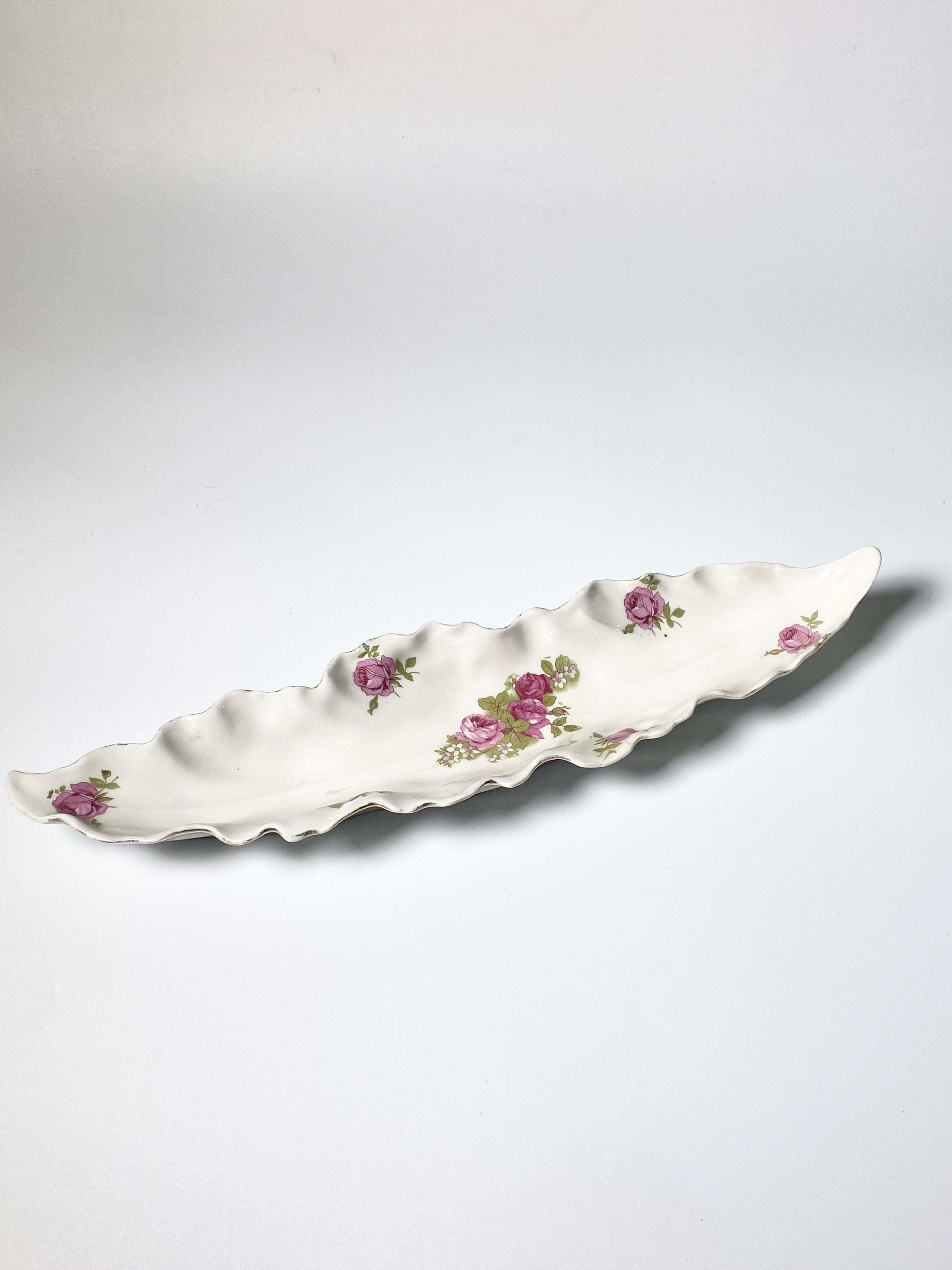 French Porcelain Dish from Limoges, with Rose Flowers, from France 1970 For Sale