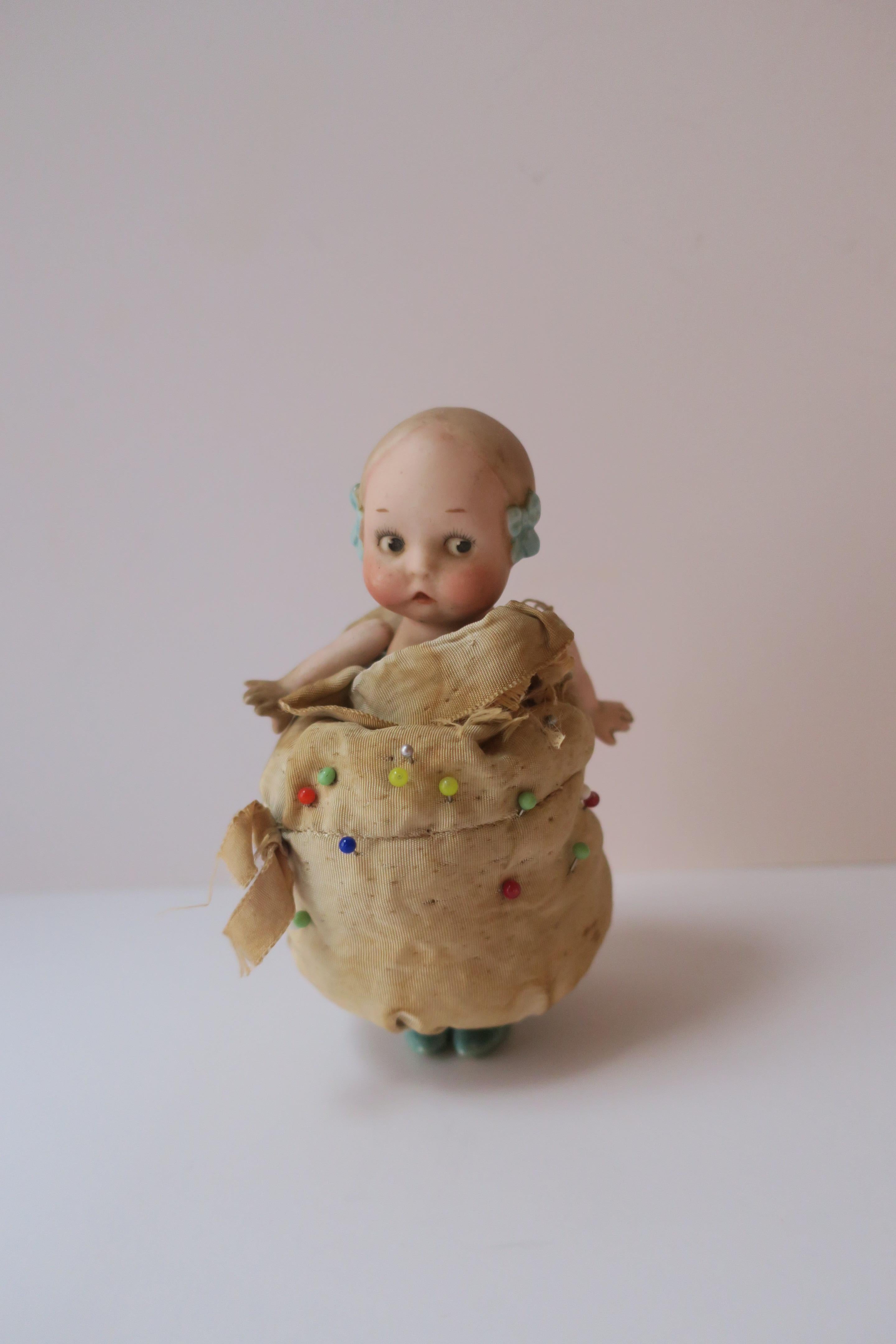 20th Century Porcelain Doll Pin Cushion  For Sale