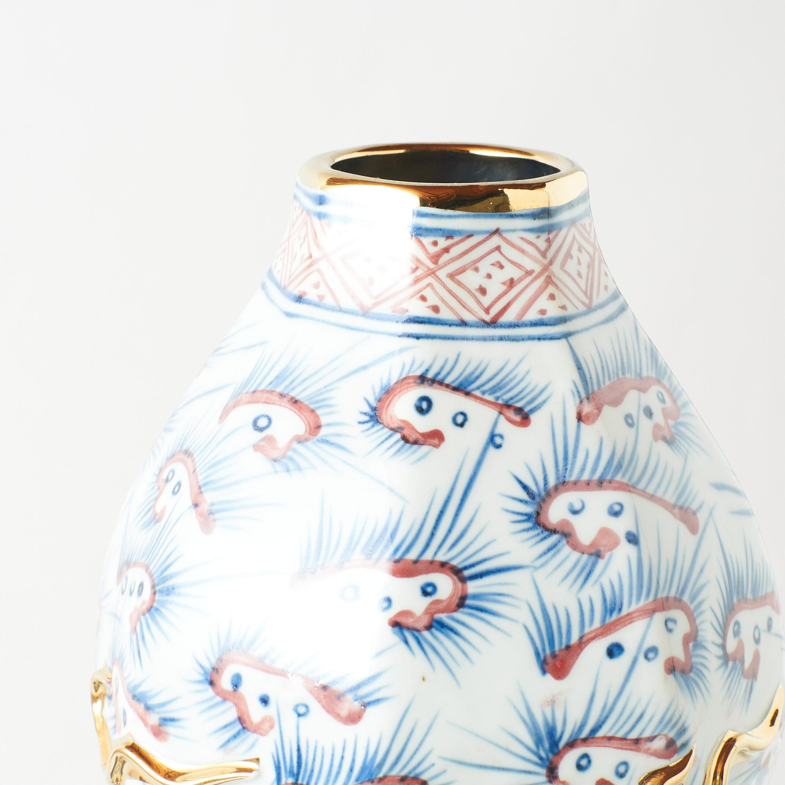 Doppelkürbis-Vase aus Porzellan mit goldenem Drachen im Zustand „Gut“ im Angebot in San Francisco, CA