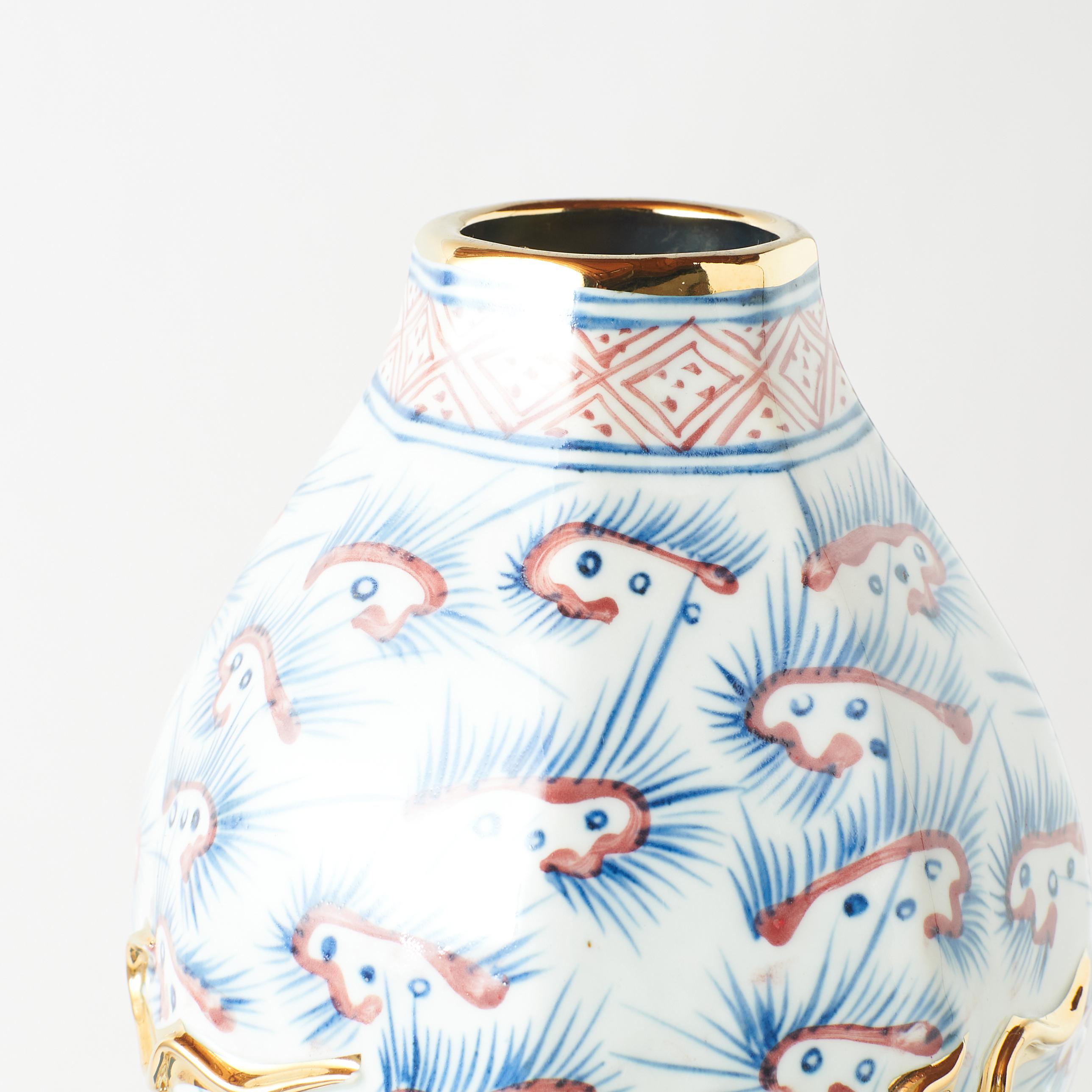 Porcellana Vaso a doppia zucca in porcellana con drago dorato in vendita