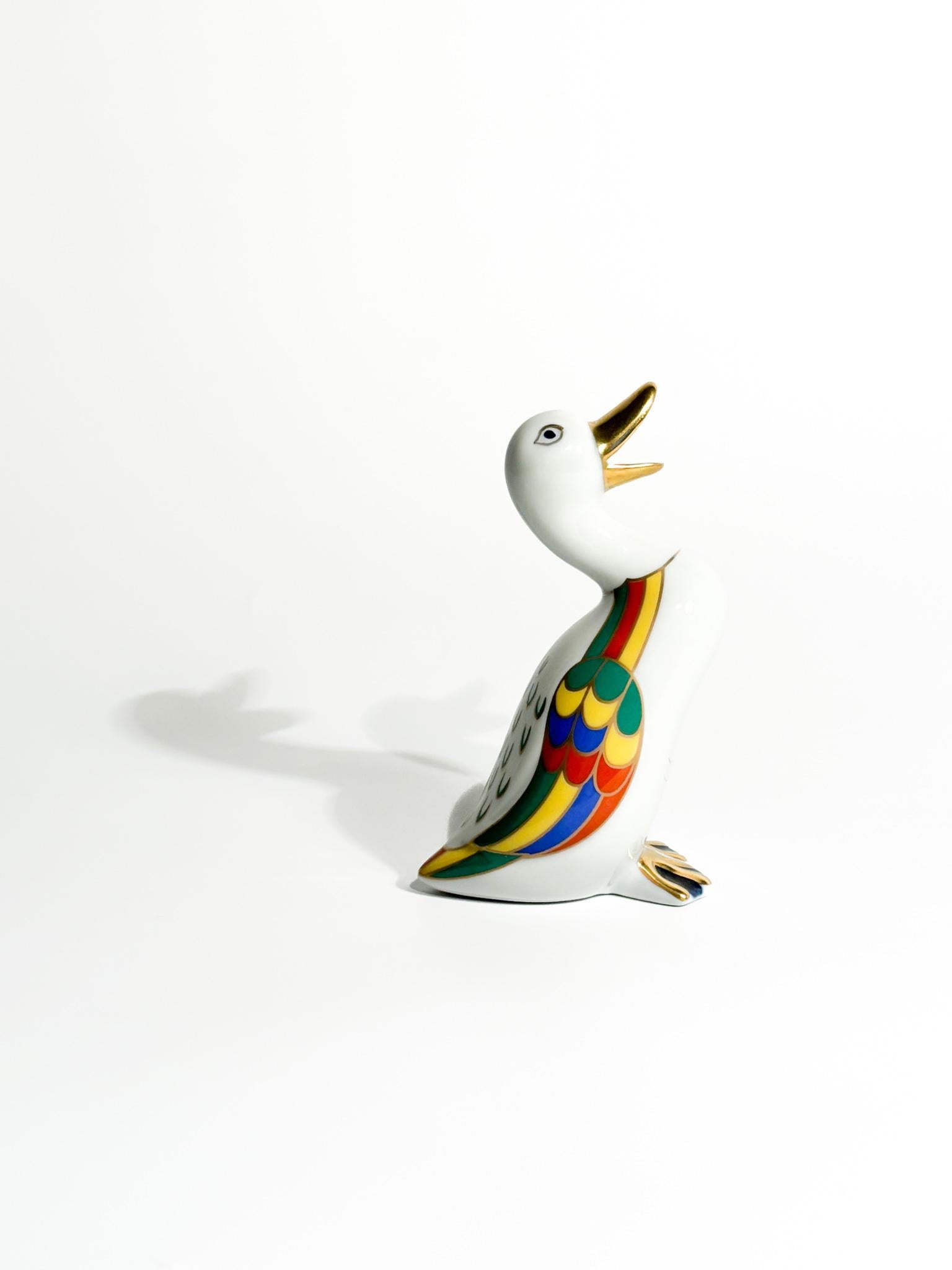 Late 20th Century Porcelain Duck by Richard Ginori Hand Painted from the 1980s For Sale