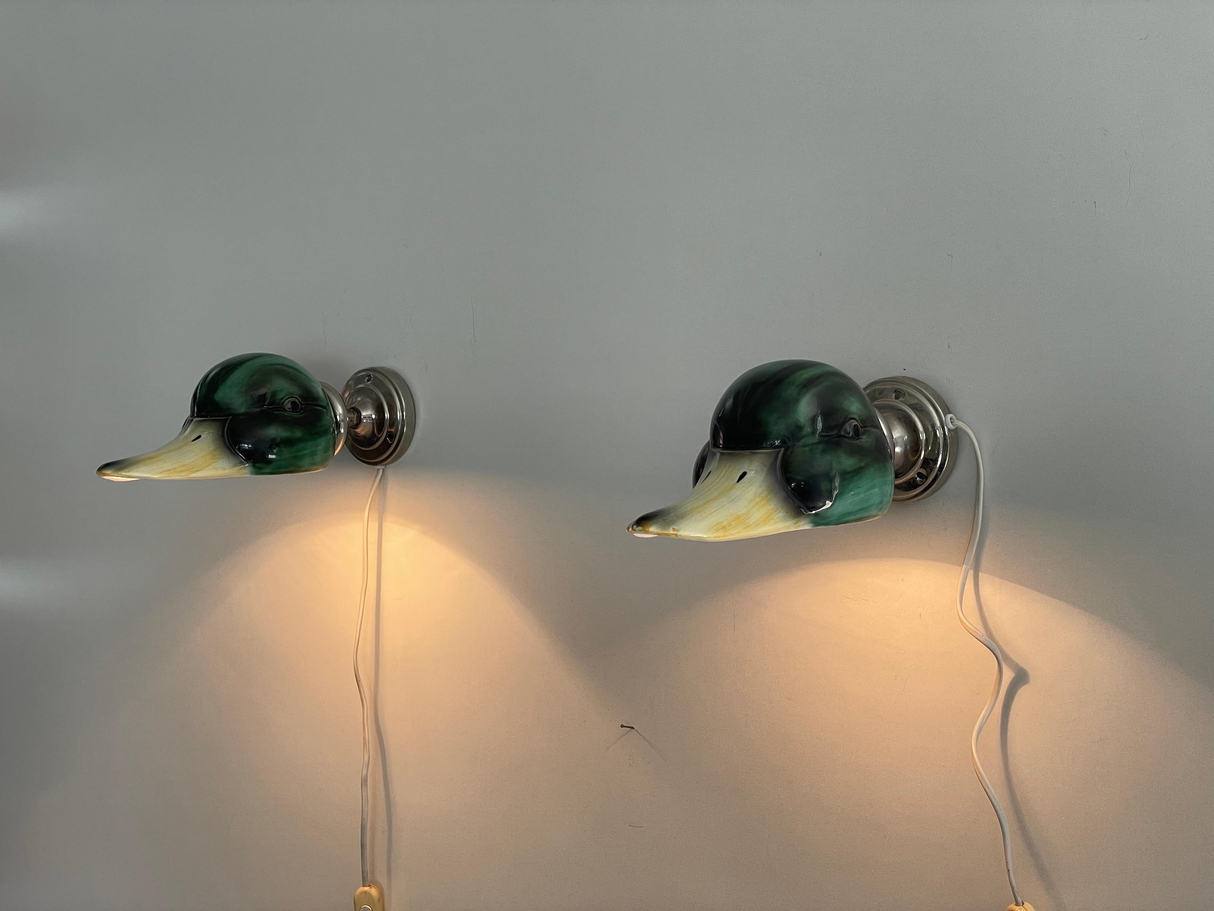 Coppia di lampade con paralume di anatra in porcellana della Gamla Stan's Lamp Factory, anni '70, Svezia in vendita 8