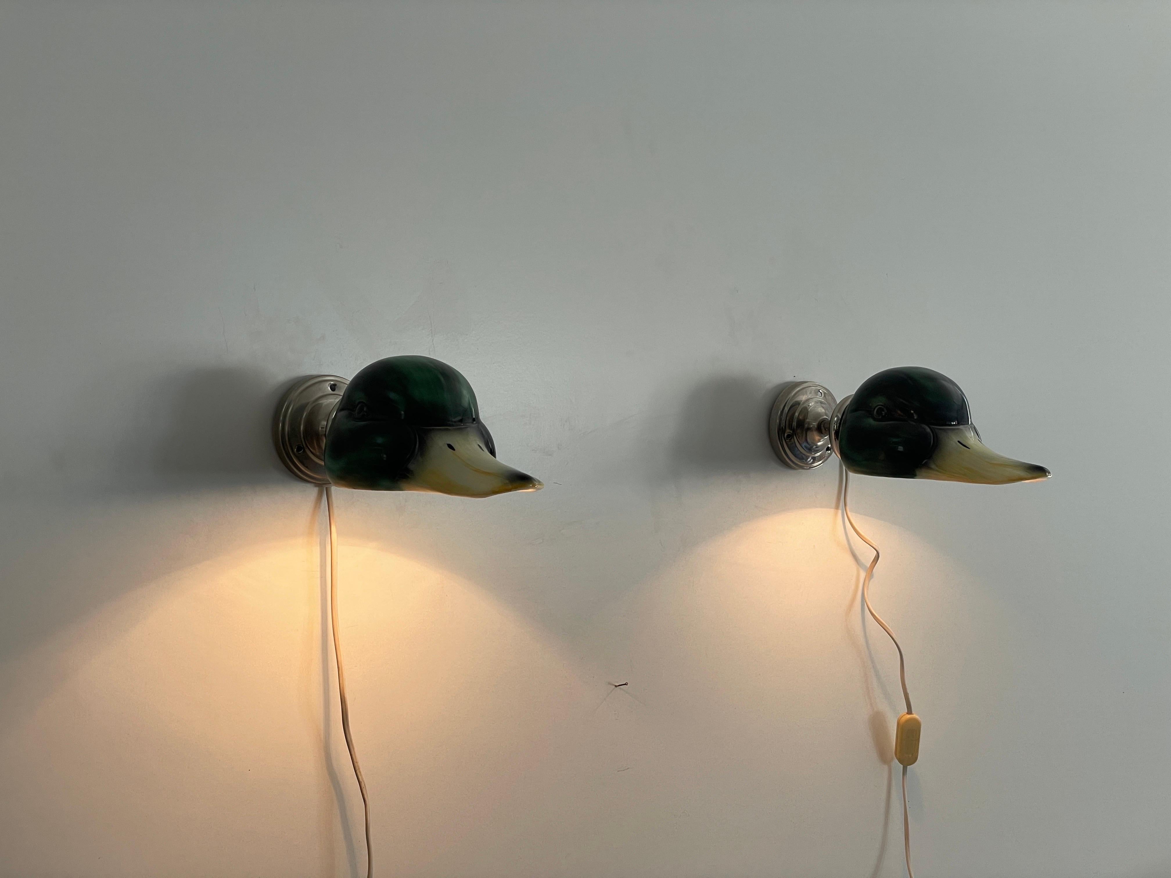 Coppia di lampade con paralume di anatra in porcellana della Gamla Stan's Lamp Factory, anni '70, Svezia in vendita 9
