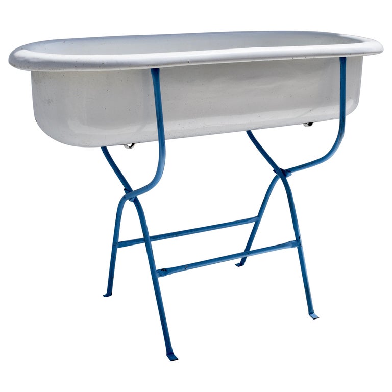 Porcelain Enamel Baby Bath on Stand at 1stDibs