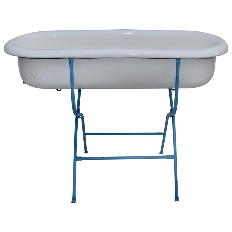 Porcelain Enamel Baby Bath on Stand at 1stDibs