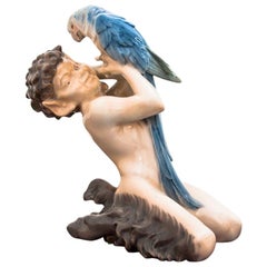 Porzellan Faun mit Papagei Figur Royal Copenhagen