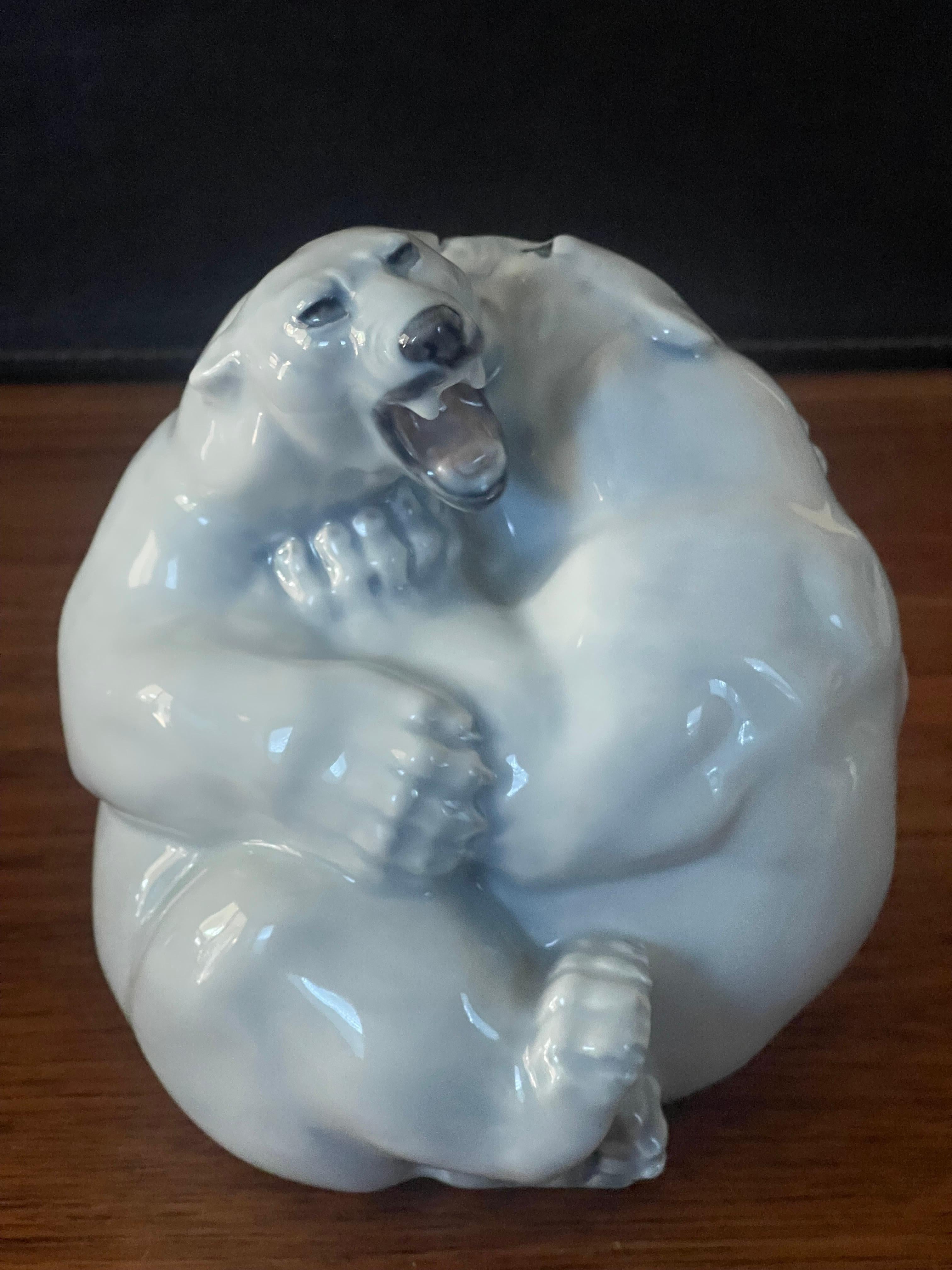 Porcelain Fighting Polar Bears Sculpture by Royal Copenhagen For Sale 4