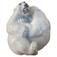 Porcelain Fighting Polar Bears Sculpture by Royal Copenhagen