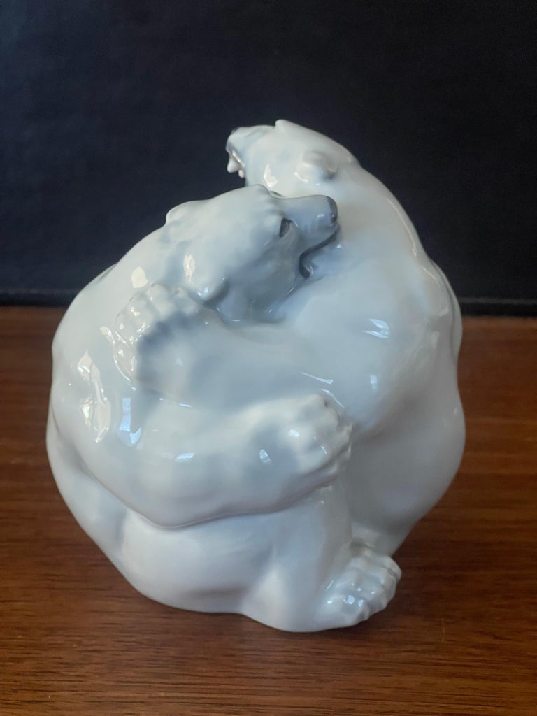 20th Century Porcelain Fighting Polar Bears Sculpture by Royal Copenhagen For Sale