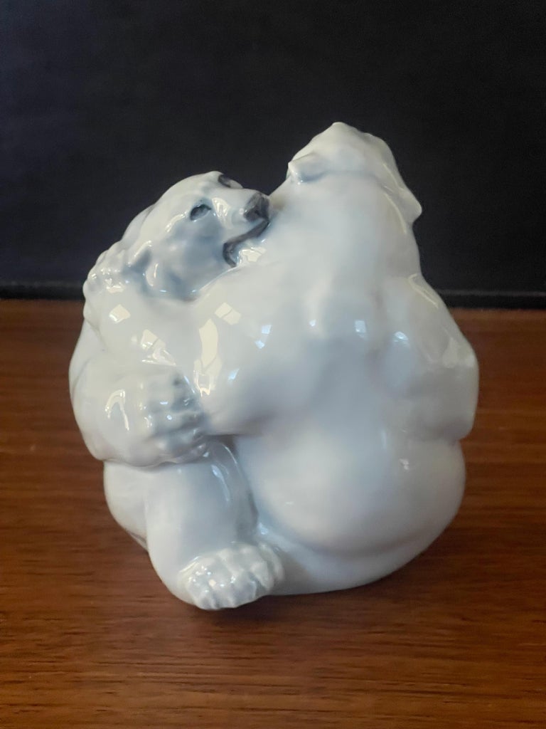 Porcelain Fighting Polar Bears Sculpture by Royal Copenhagen For Sale 1