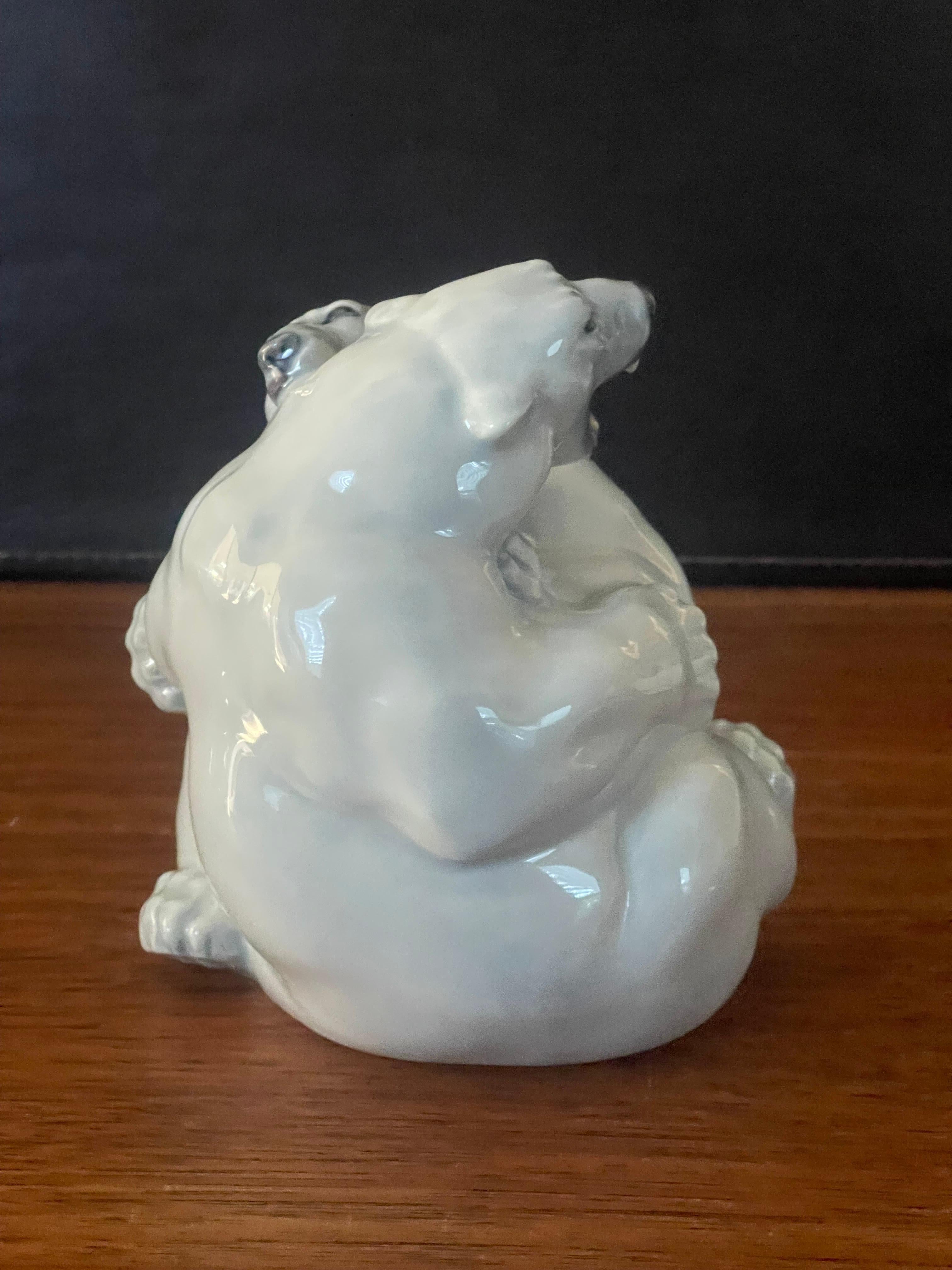 20th Century Porcelain Fighting Polar Bears Sculpture by Royal Copenhagen For Sale