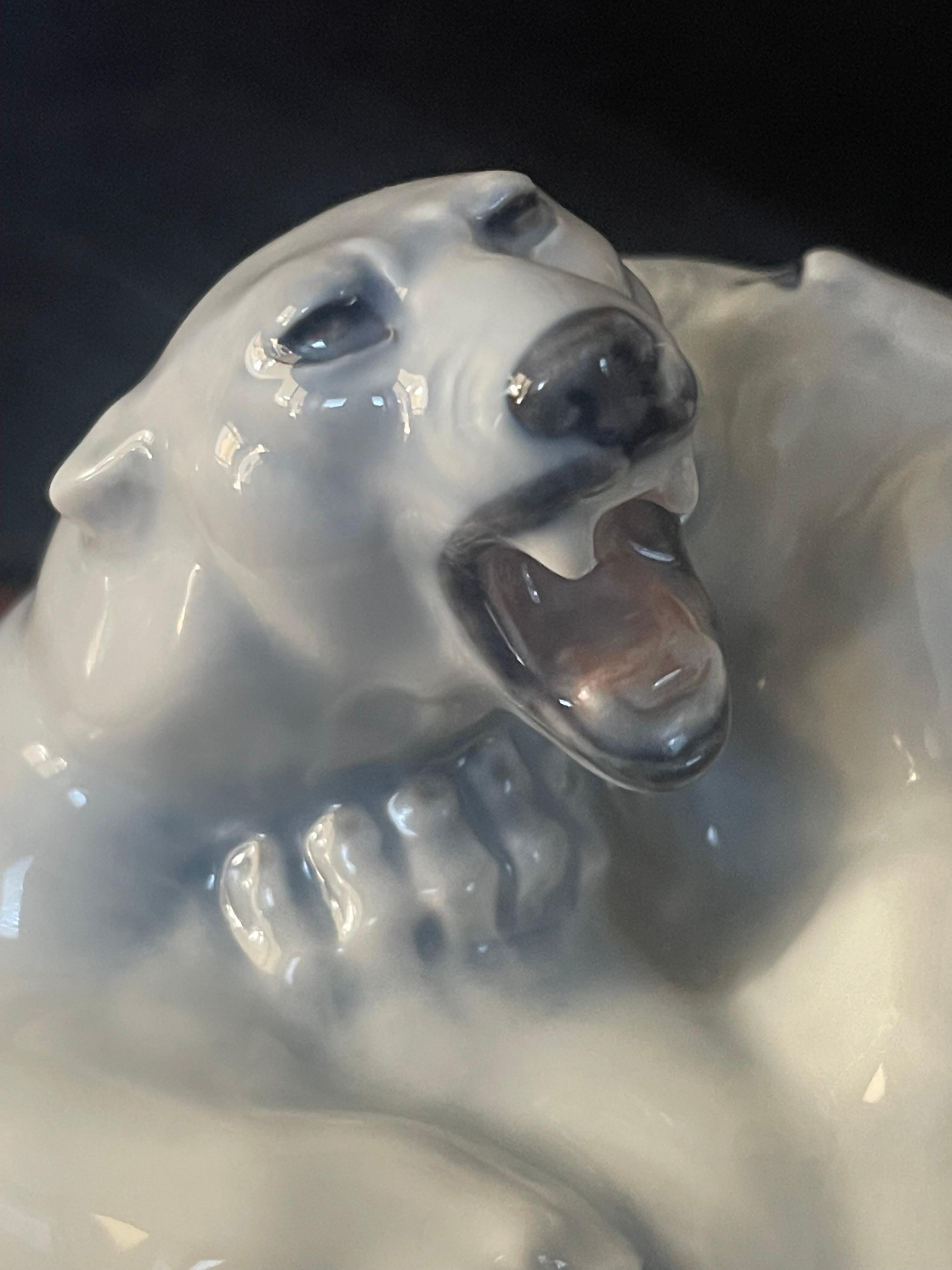 Porcelain Fighting Polar Bears Sculpture by Royal Copenhagen For Sale 1