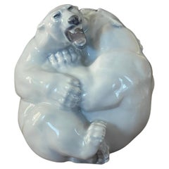 Porcelain Fighting Polar Bears Sculpture by Royal Copenhagen