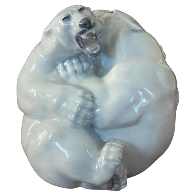 Porcelain Fighting Polar Bears Sculpture by Royal Copenhagen For Sale
