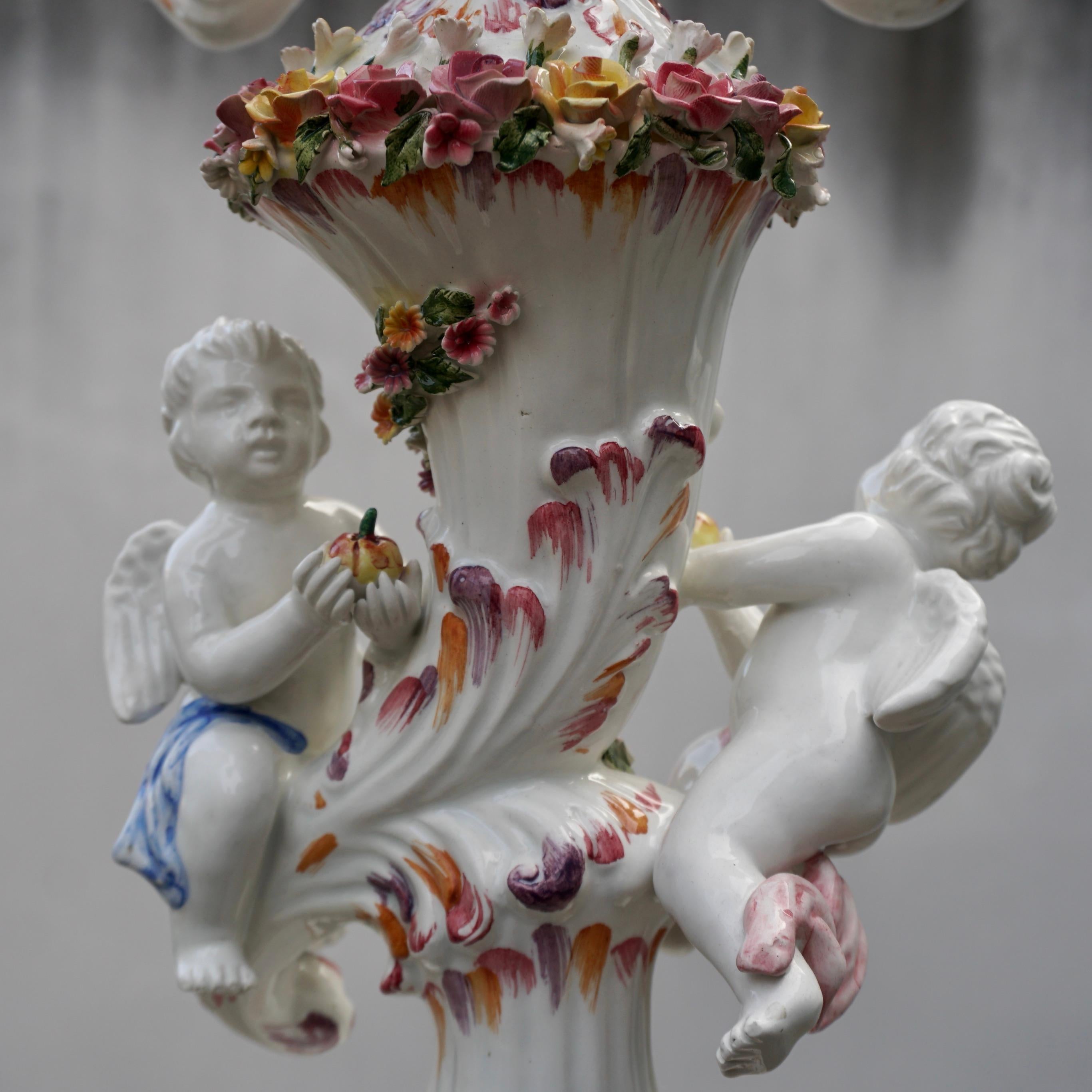 Porcelain Figural Cherub Floral Candelabra  For Sale 3