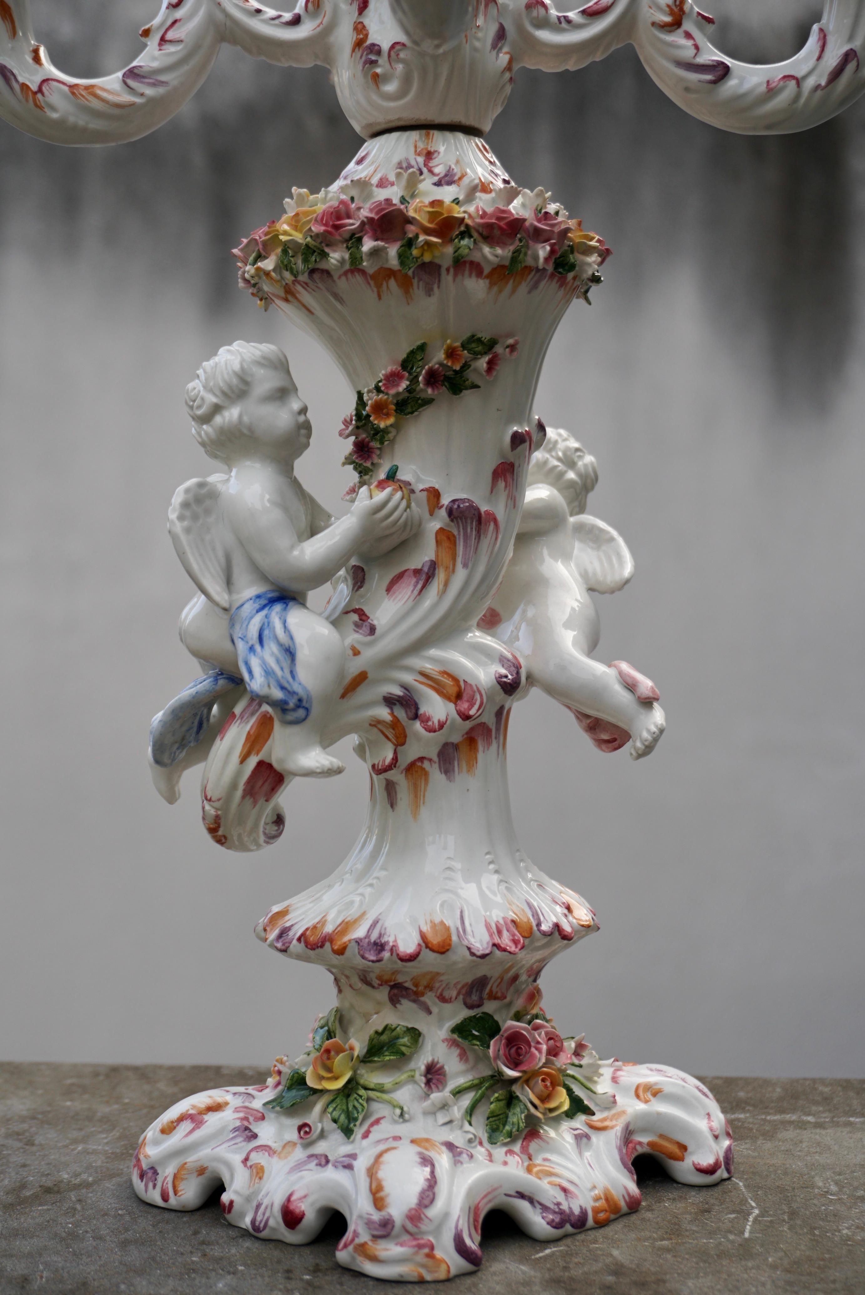 Porcelain Figural Cherub Floral Candelabra  For Sale 5